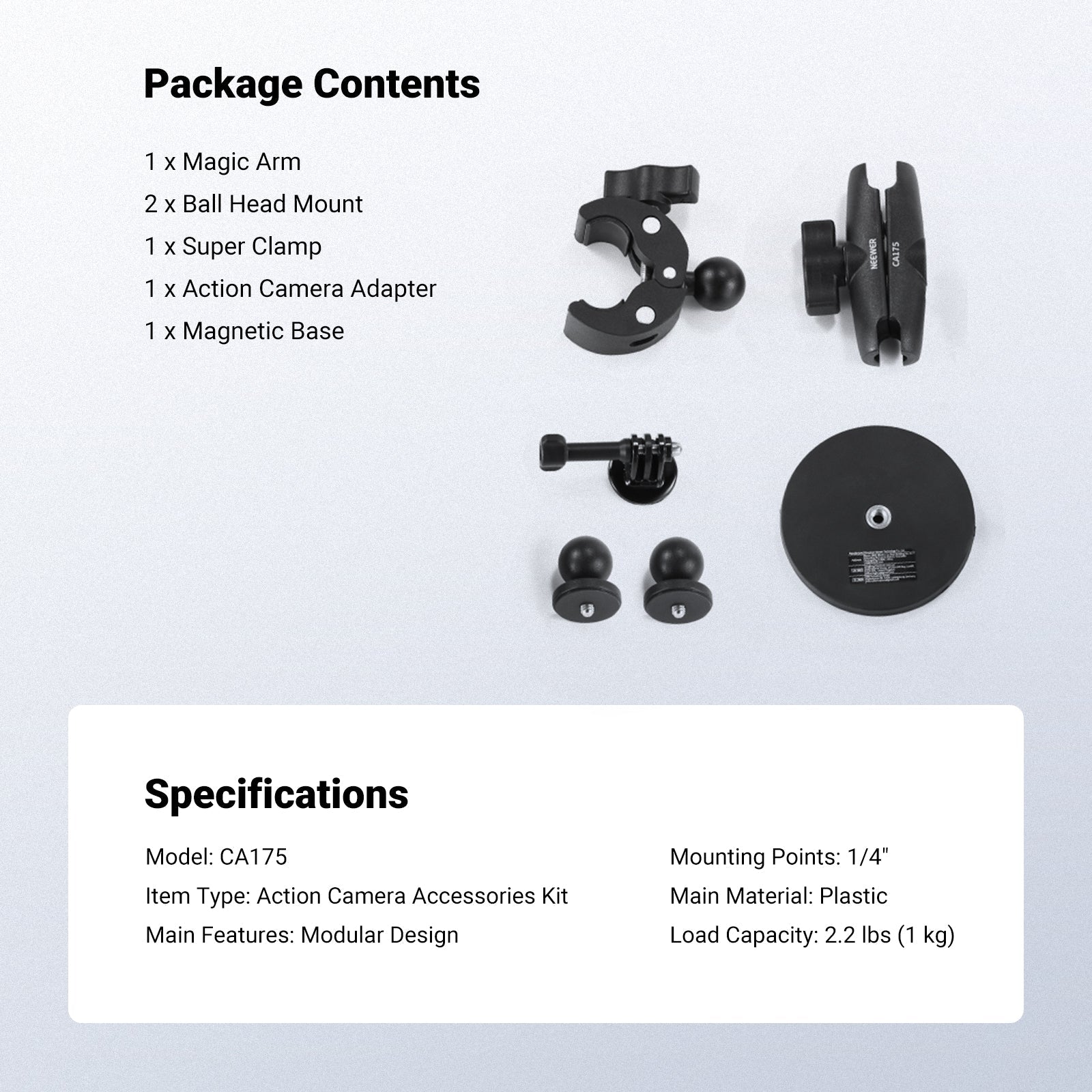 NEEWER CA175 Motorcycle Bicycle Handlebar Car Mount Action Camera Accessories Kit