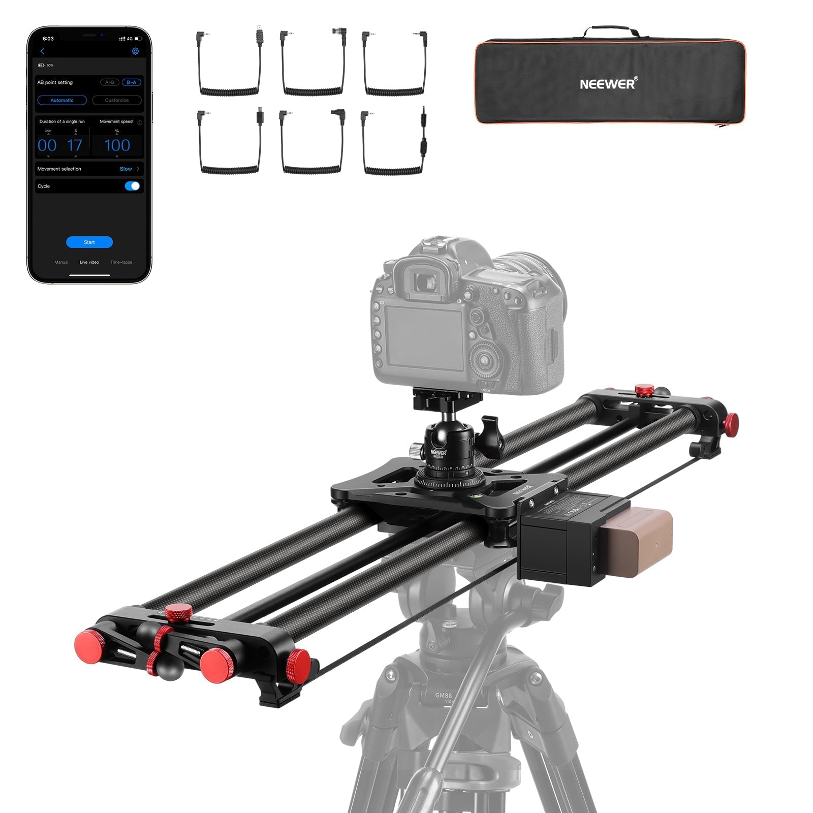NEEWER ER1 Motorized Carbon Fiber Camera Slider with F750 Battery