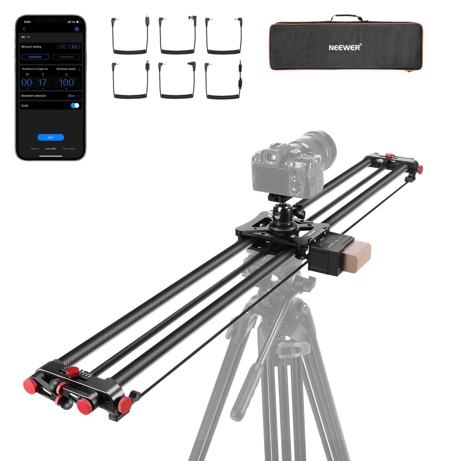 NEEWER ER1 Motorized Carbon Fiber Camera Slider with F750 Battery