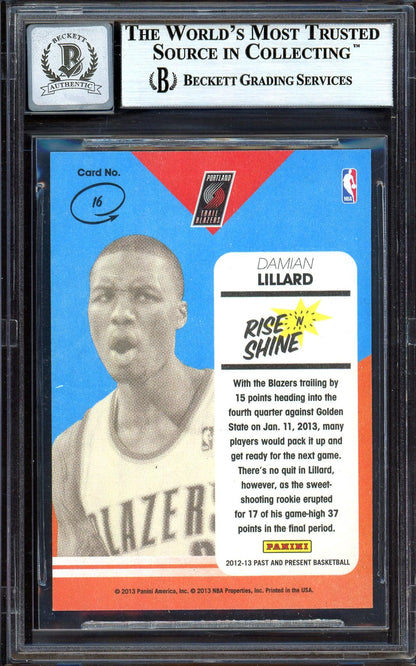Damian Lillard Autographed 2012-13 Panini Past & Present Rise N Shine Rookie Card #16 Portland Trail Blazers Auto Grade Gem Mint 10 Beckett BAS #13605446
