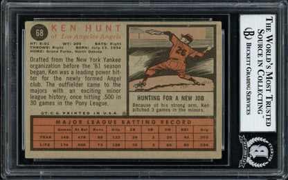 Ken Hunt Autographed 1962 Topps Card #68 Los Angeles Angels "Best Wishes" Beckett BAS #12056735