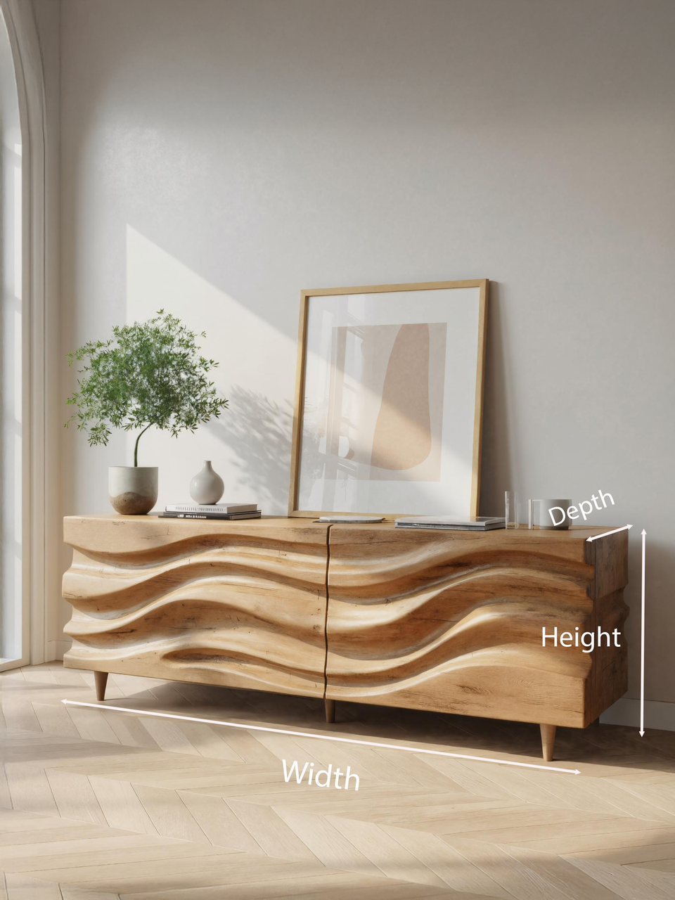 Hand Carved Wave Sideboard For Living Room Or Dining Room