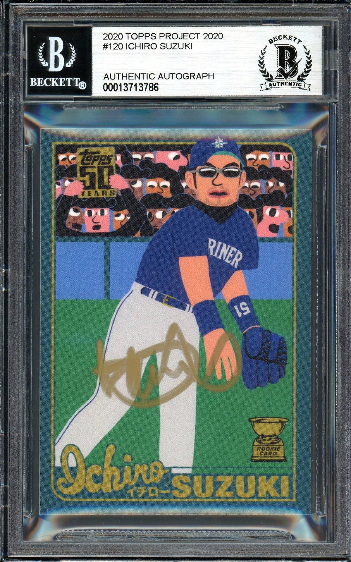 Ichiro Suzuki Autographed Topps Project 2020 Keith Shore Card #120 Seattle Mariners Gold #3/5 Beckett BAS #13713786