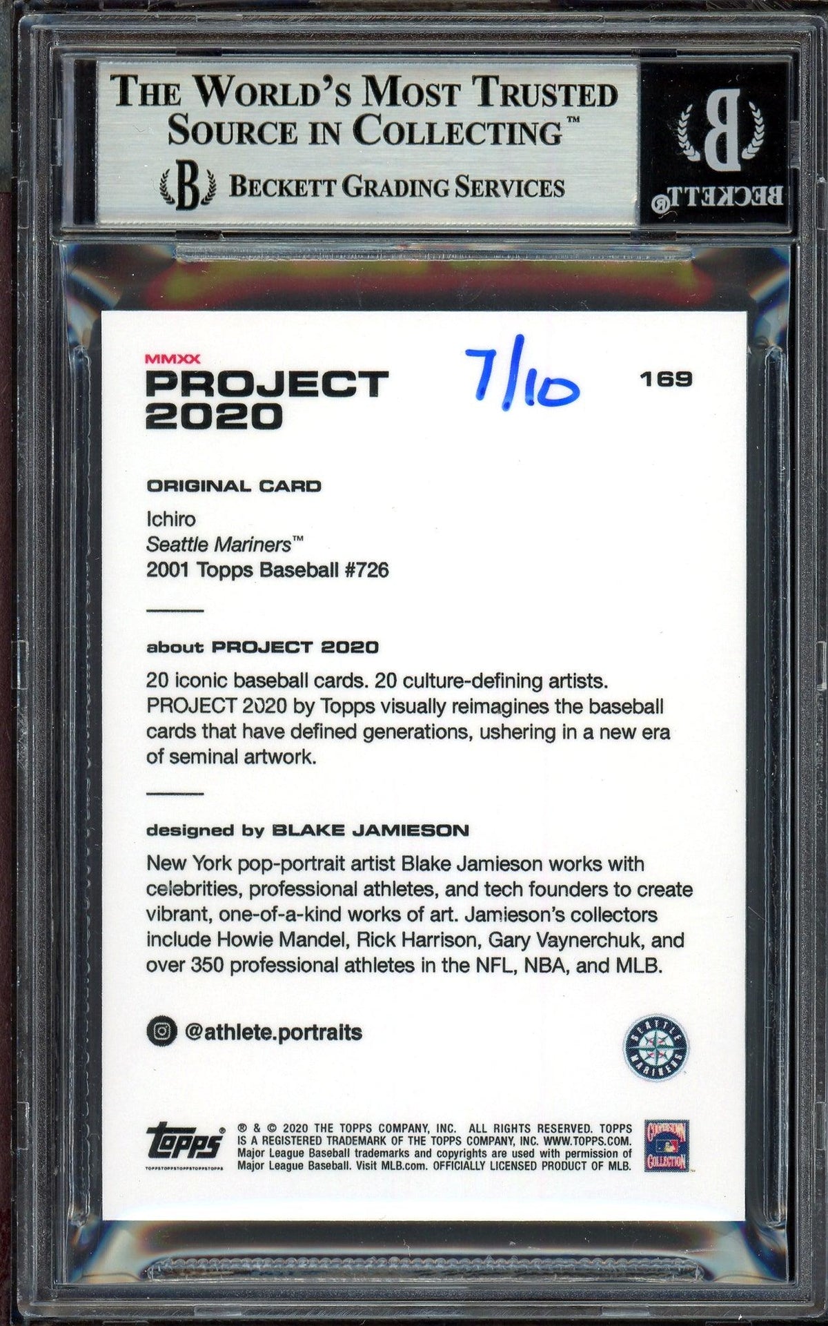 Ichiro Suzuki Autographed Topps Project 2020 Blake Jamieson Card #169 Seattle Mariners Teal #7/10 Beckett BAS #13713808