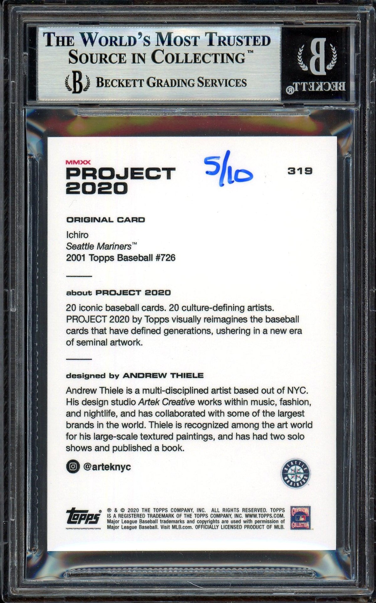 Ichiro Suzuki Autographed Topps Project 2020 Andrew Thiele Card #319 Seattle Mariners Gold #5/10 Beckett BAS #13713874