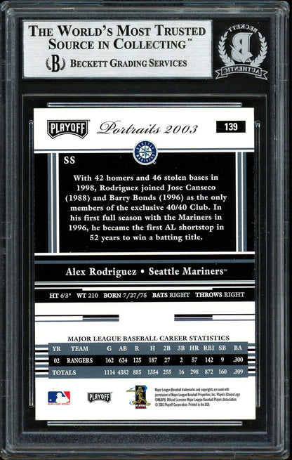 Alex Rodriguez Autographed 2003 Playoff Portraits Card #139 Seattle Mariners Beckett BAS #12410420