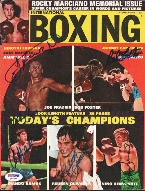 Joe Frazier, Nino Benvenuti, Reuben Olivares, Mando Ramos & Bob Foster Autographed International Boxing Magazine Cover PSA/DNA #Q95569