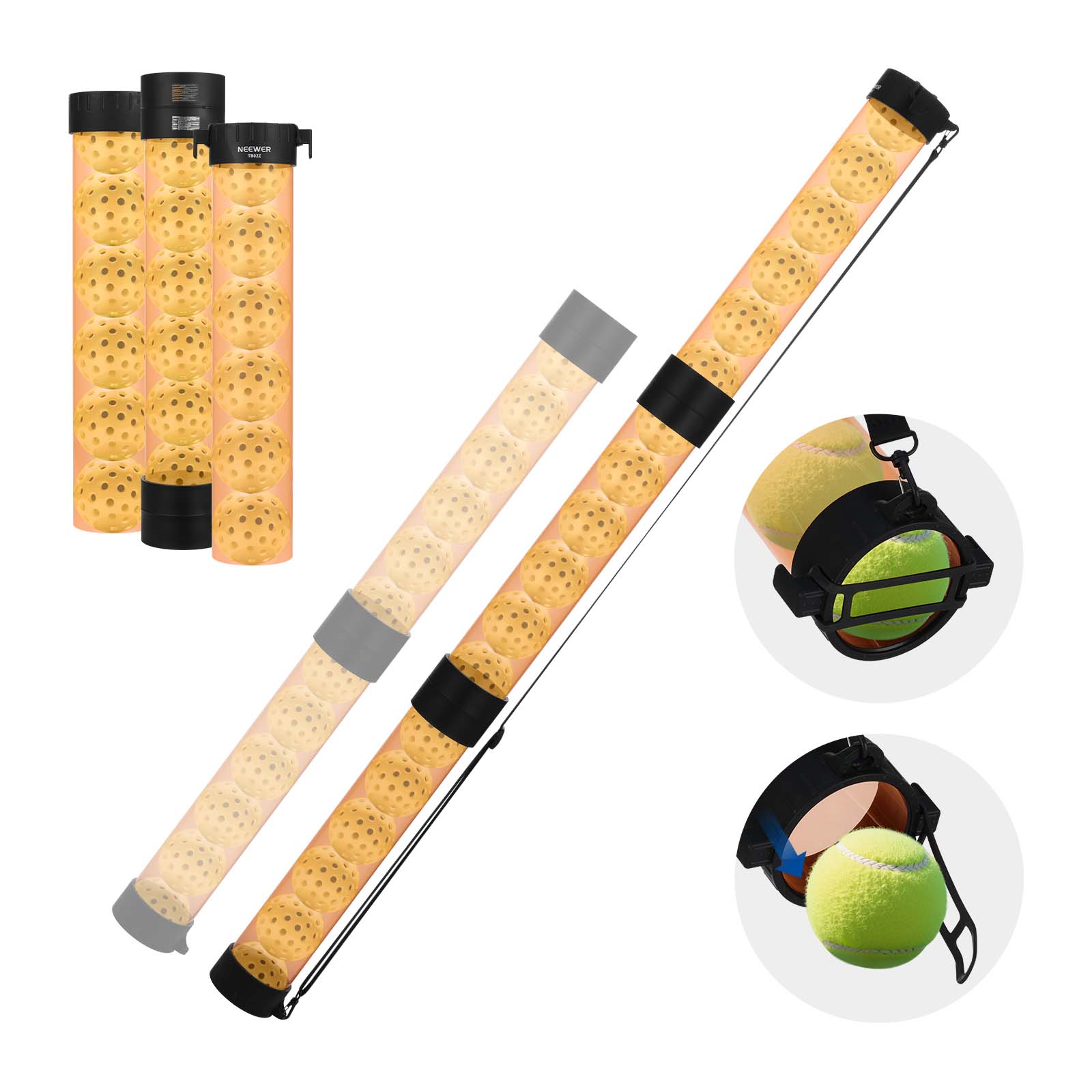 NEEWER TB02Z Ball Retriever Tube Hopper for Tennis Balls & Pickleballs