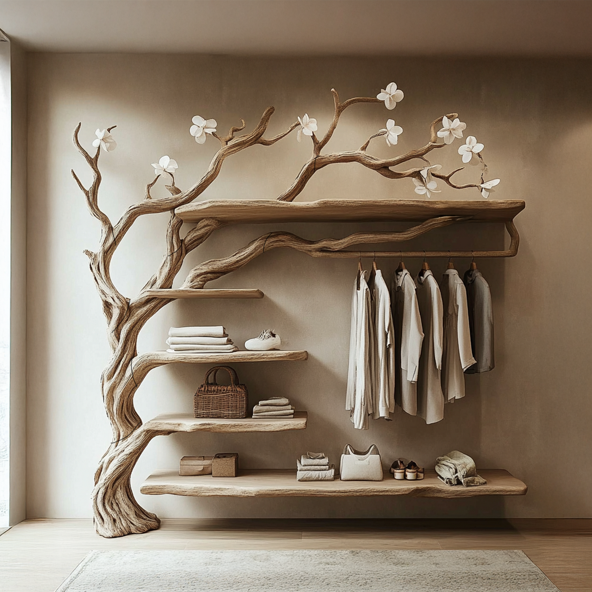Rustic Tree Coat Rack Wall Mounted Handcrafted