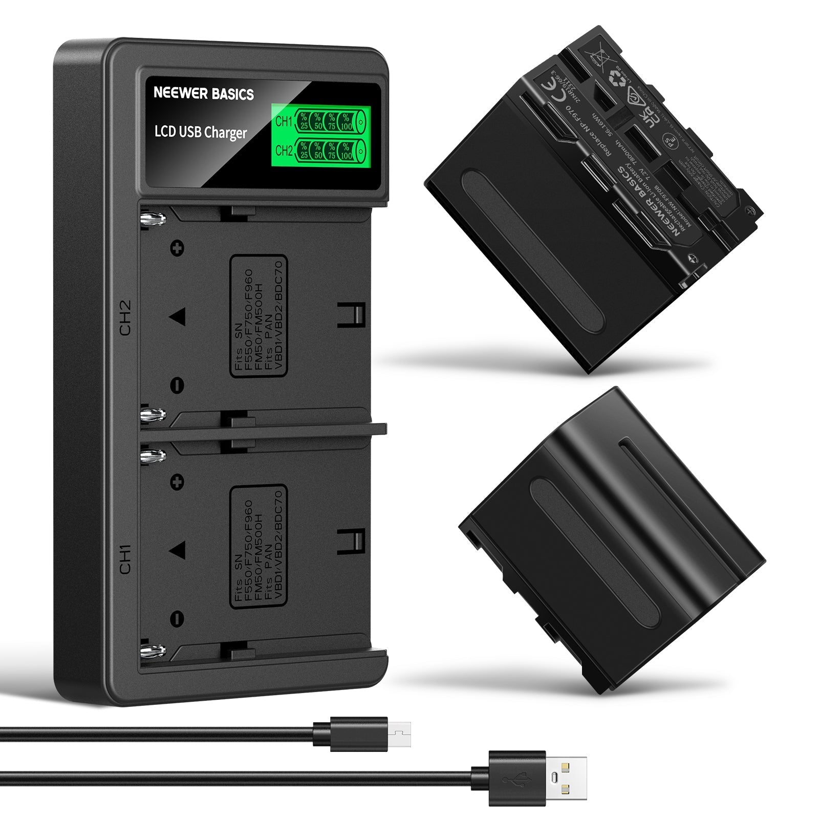 NEEWER BASICS NW-F970B 2Pcs NP-F970 7800mAh Replacement Battery