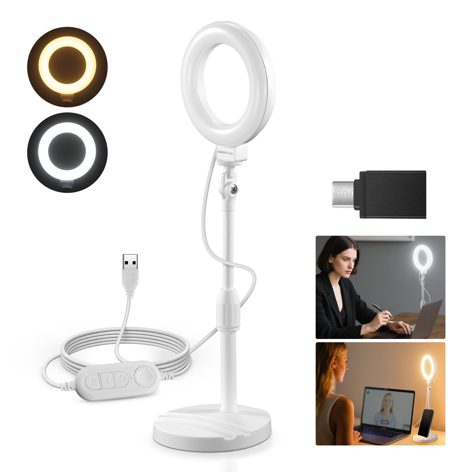 NEEWER BASICS BR60 5"/13cm Desk Ring Light with Stand