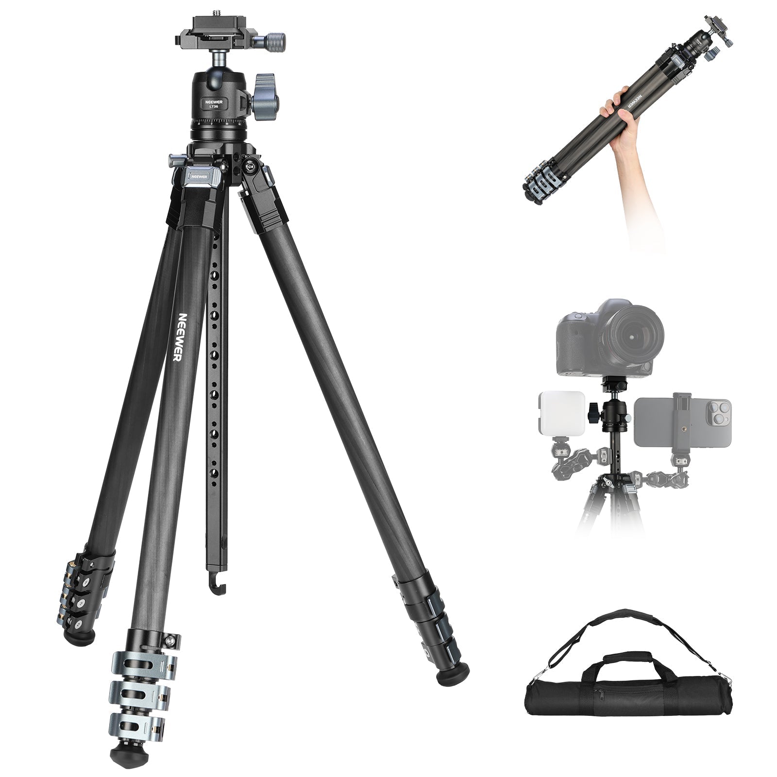 NEEWER LT36/LT37 60.4" Carbon Fiber Travel Tripod