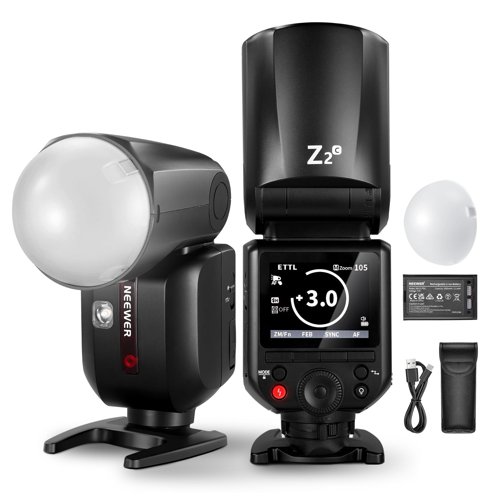 NEEWER Z2 3000mAh Battery TTL Round Head Flash Speedlite with Diffuser