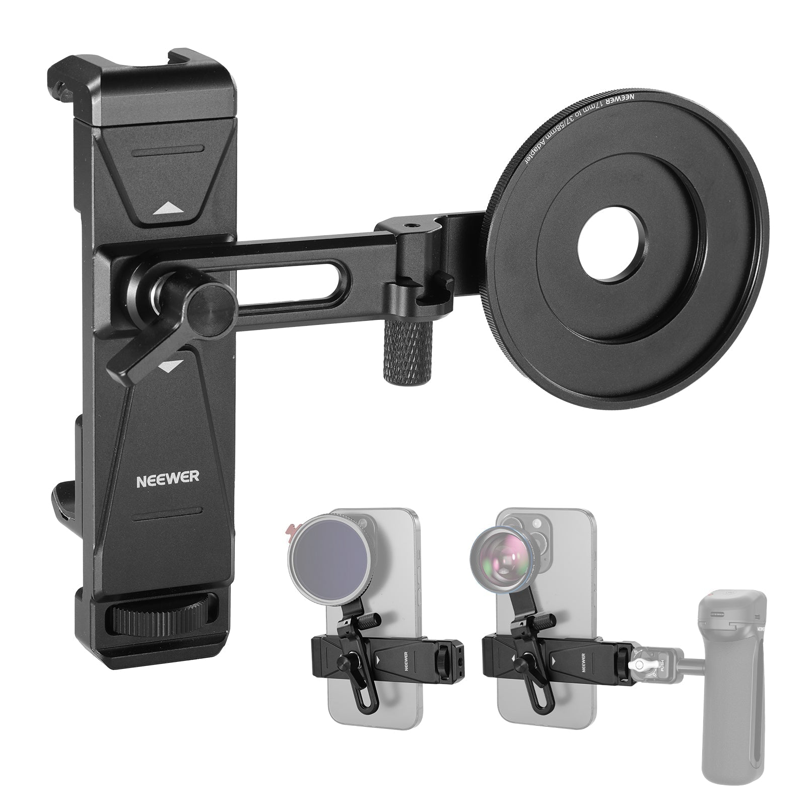 NEEWER PA047 PRO Universal Phone Holder with Lens Adapter & Filter Ring