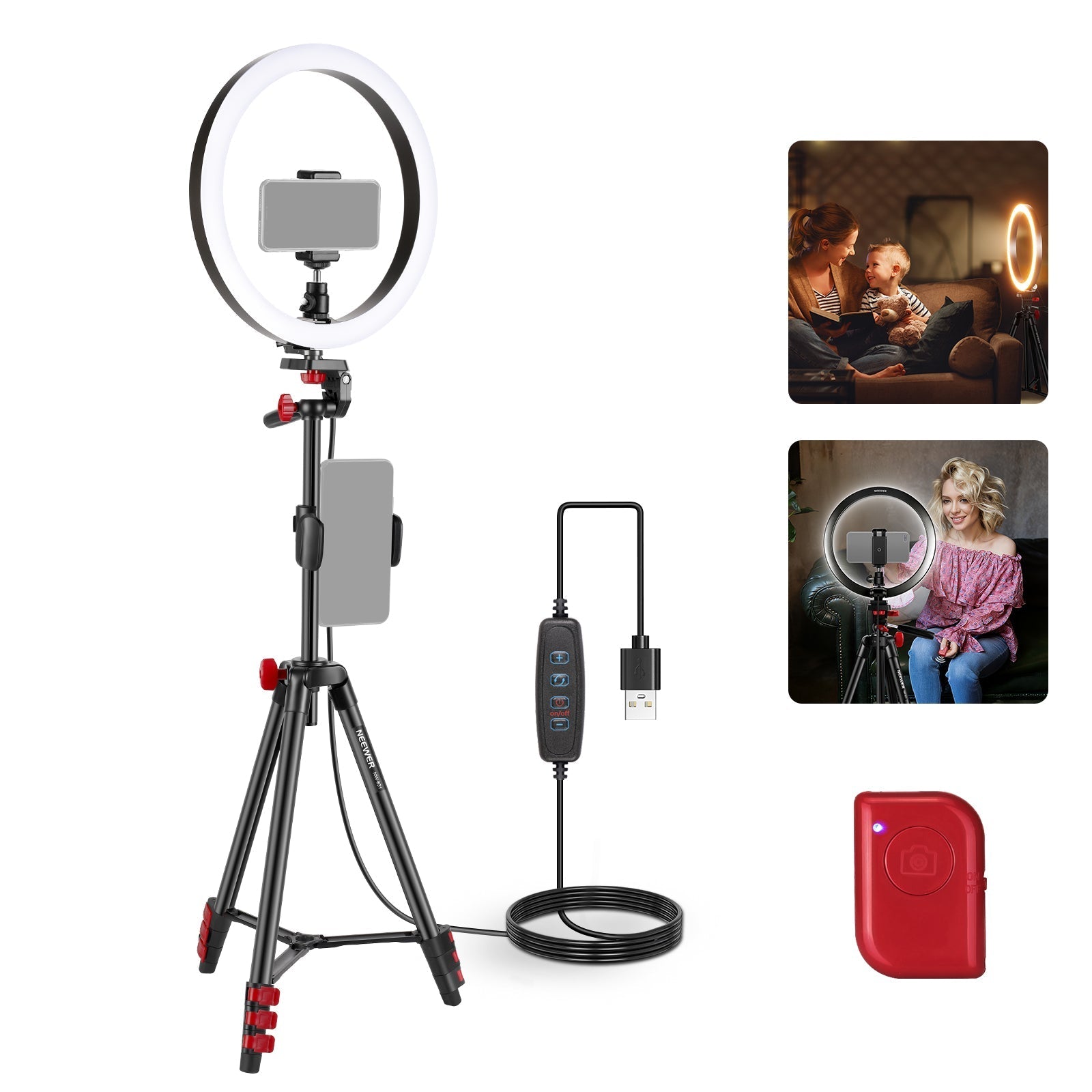 NEEWER BASICS RP10-H 10" Selfie Ring Light with Tripod/2 Phone Holders/QR Plate