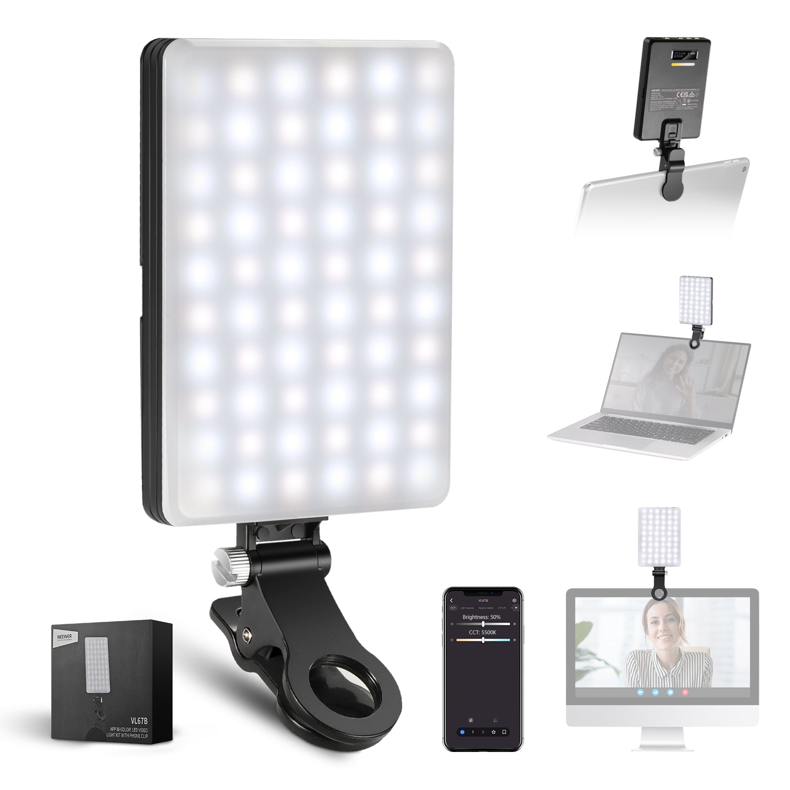 NEEWER BASICS VL67B Bi-Color Phone Selfie Light with APP Control