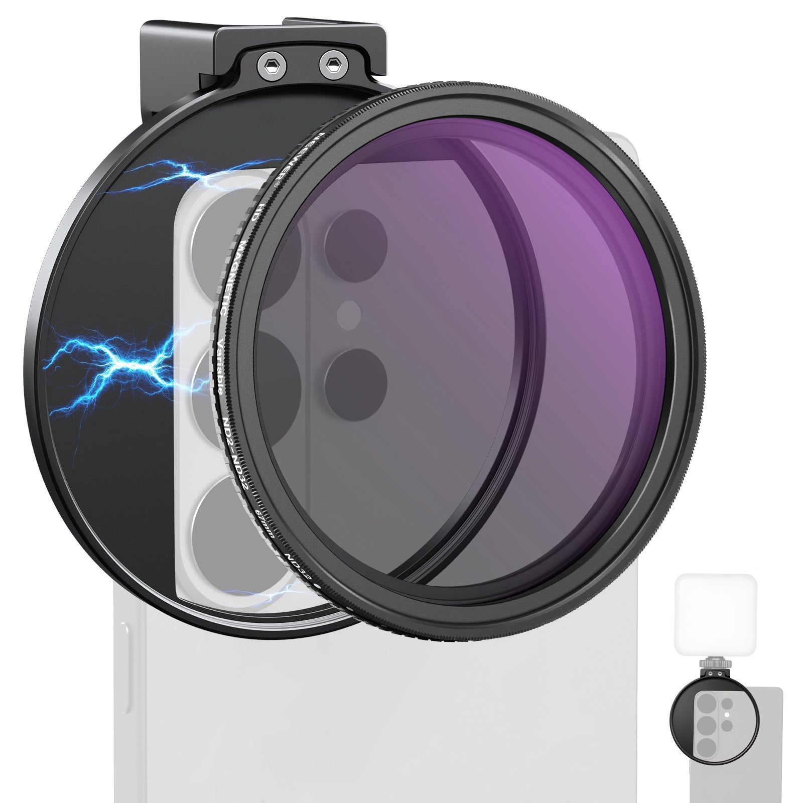 NEEWER 67mm Variable ND Filter Phone Clip Set (Compatible with S26)