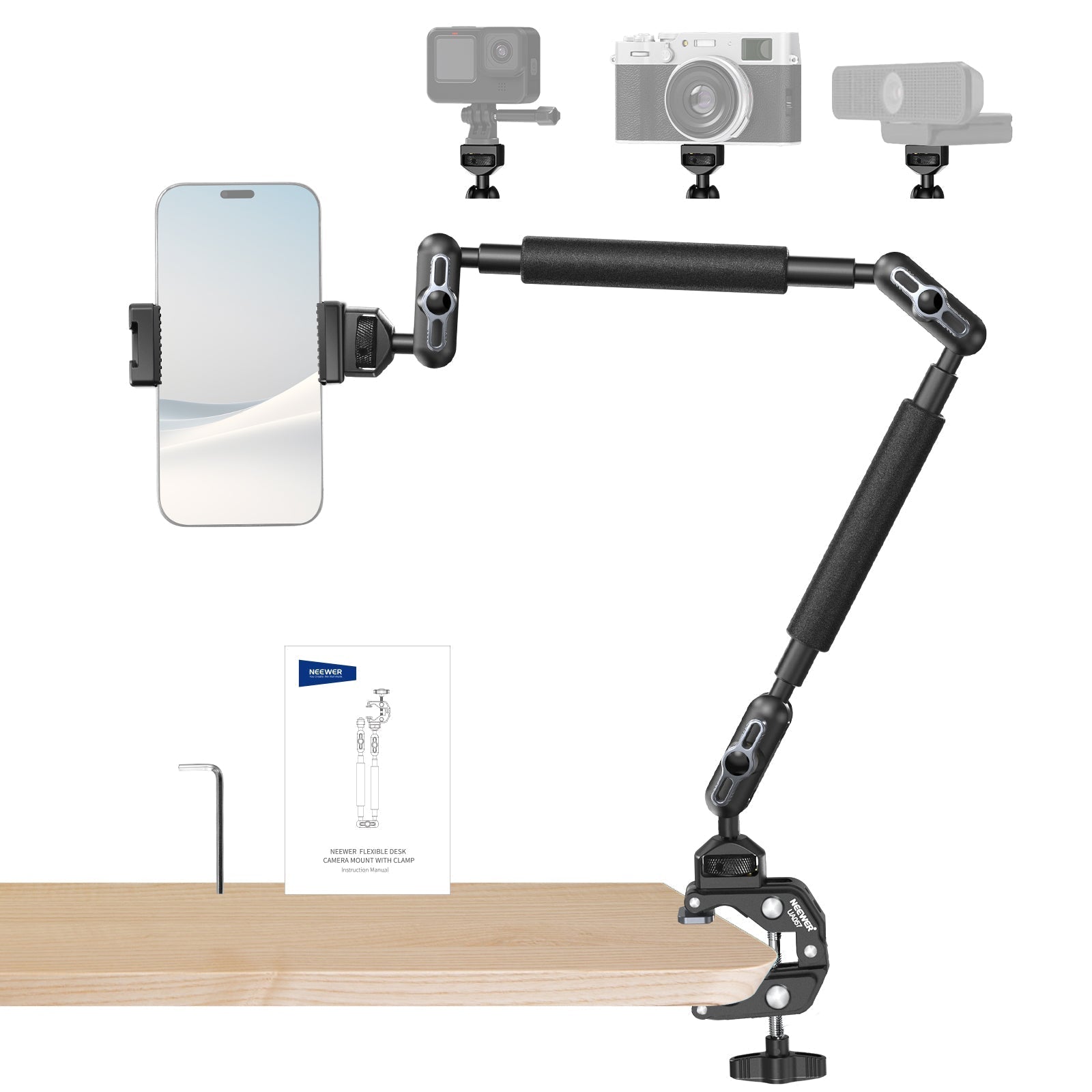 NEEWER UA057 22" Articulating Magic Arm with Super Clamp & Phone Holder