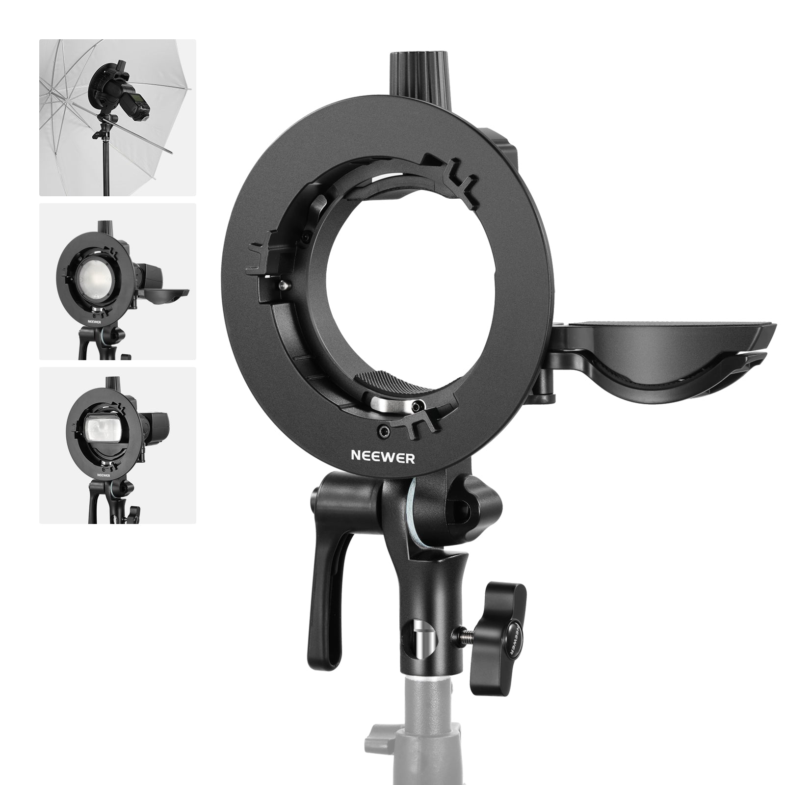 NEEWER CRB1 S Type Bowens Mount Bracket Holder for Round Square Head Flash