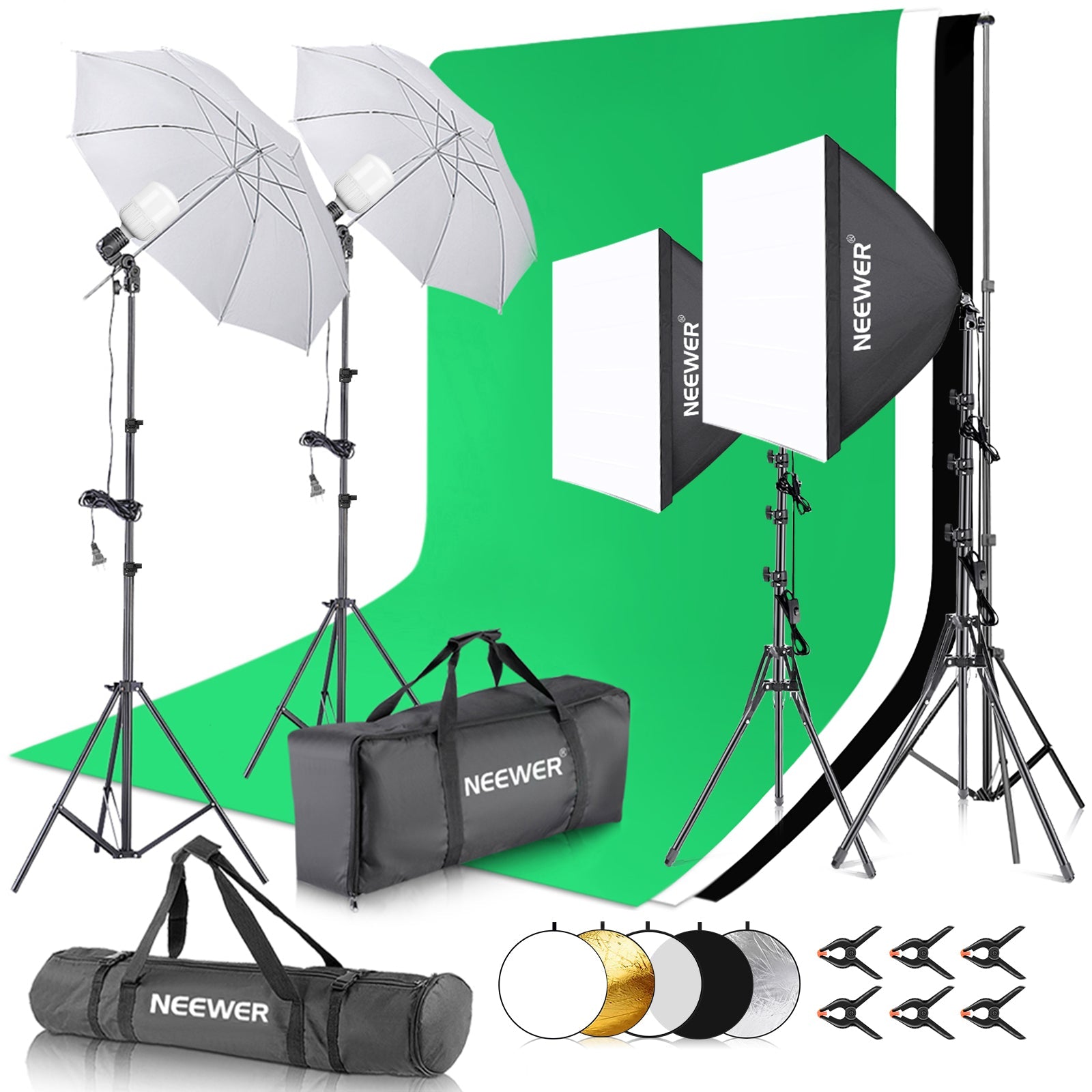 NEEWER NK102 2.6x3M/8.5x10ft Photography Lighting Kit with Light Reflector