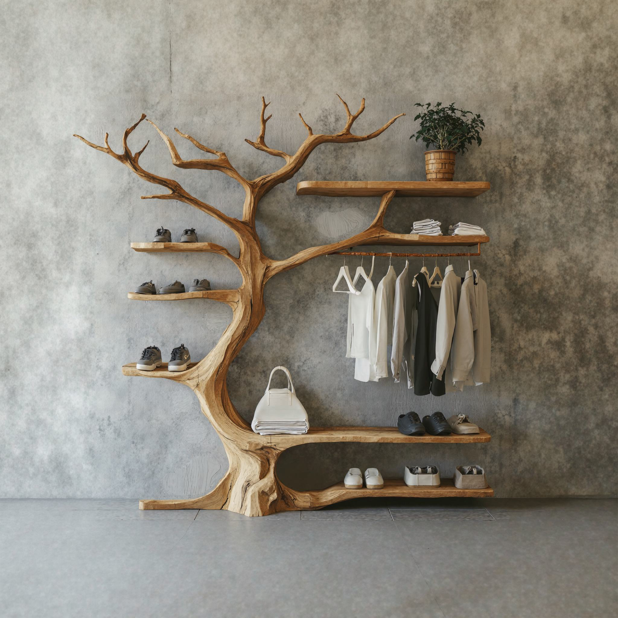 Rustic Tree Branch Standing Shoe Rack Coat Hanger Stand
