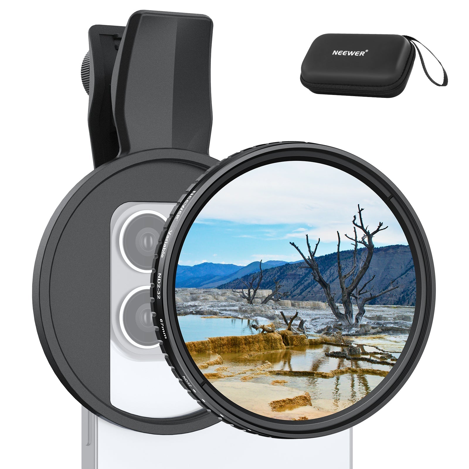 NEEWER FL-B21/FL-B25 67mm Variable ND2-32 Filter with Clip For Smartphone