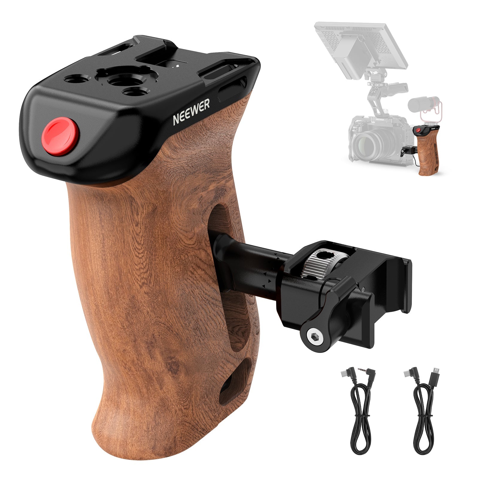 NEEWER CA123 Wooden Side Handle with Record Start/Stop Remote Trigger