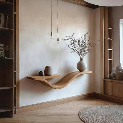 Rustic Wavy Floating Shelf Live Edge Decorative For Living Room