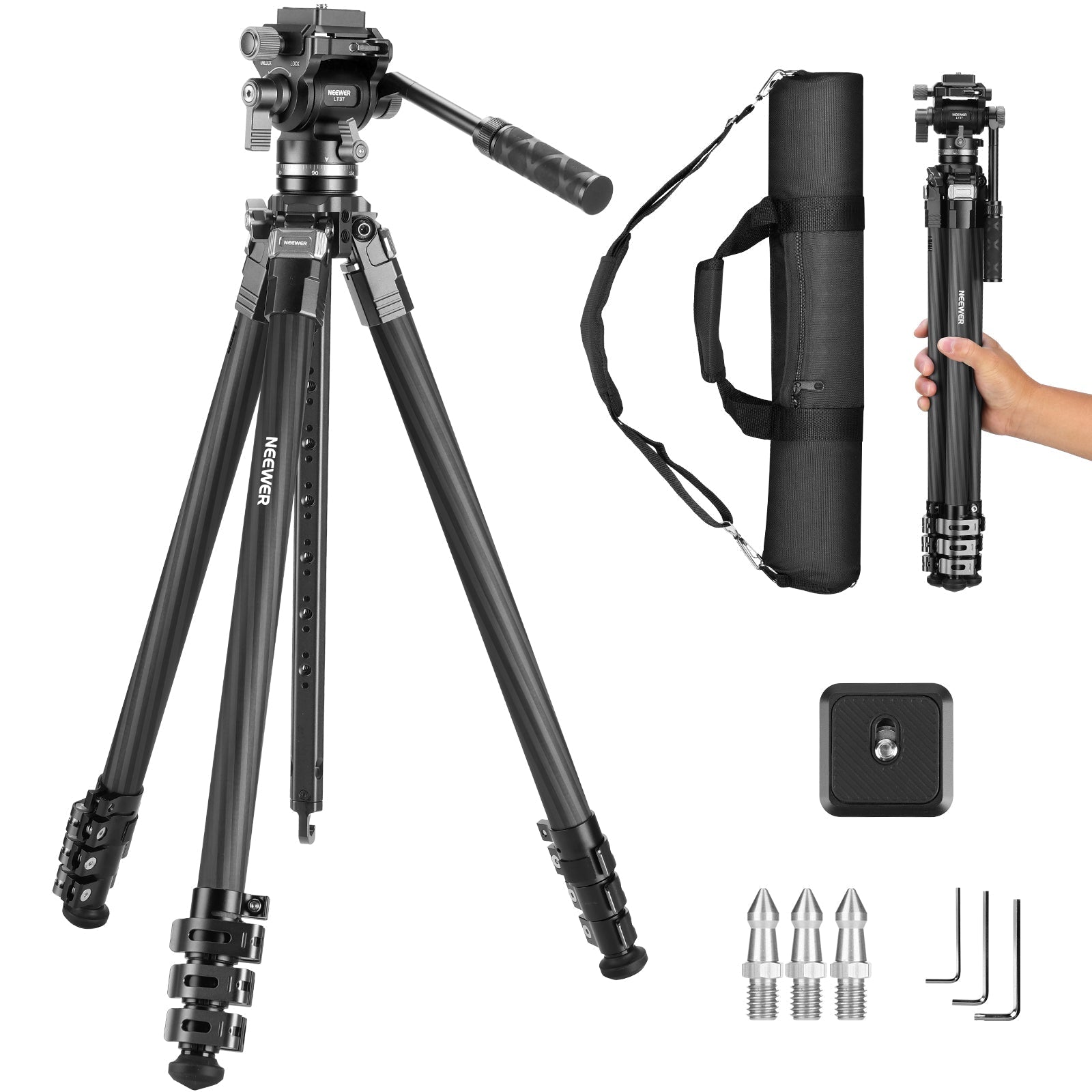 NEEWER LT36/LT37 60.4" Carbon Fiber Travel Tripod