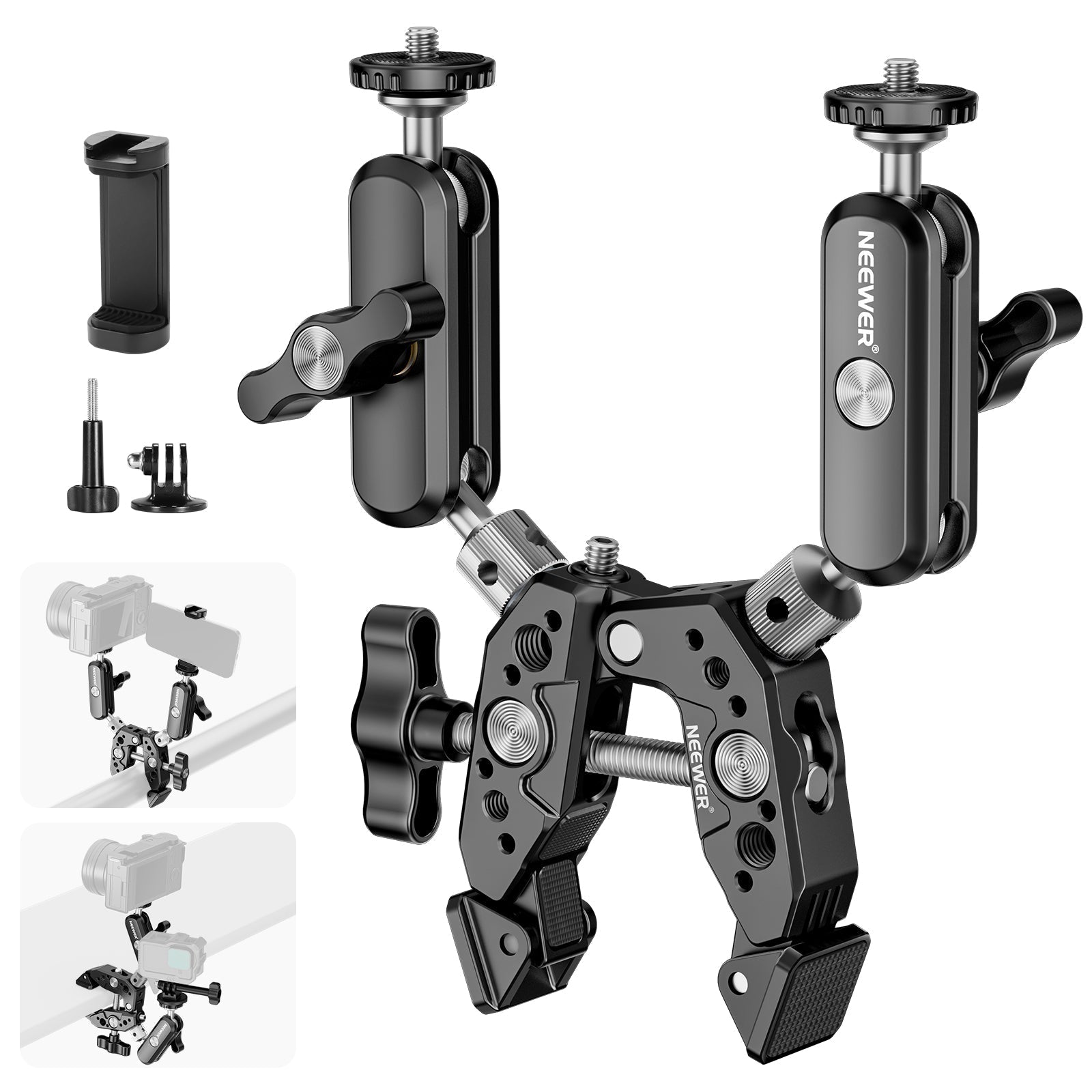 NEEWER Heavy Duty Super Clamp with Two 360° Dual Ball Head Magic Arms