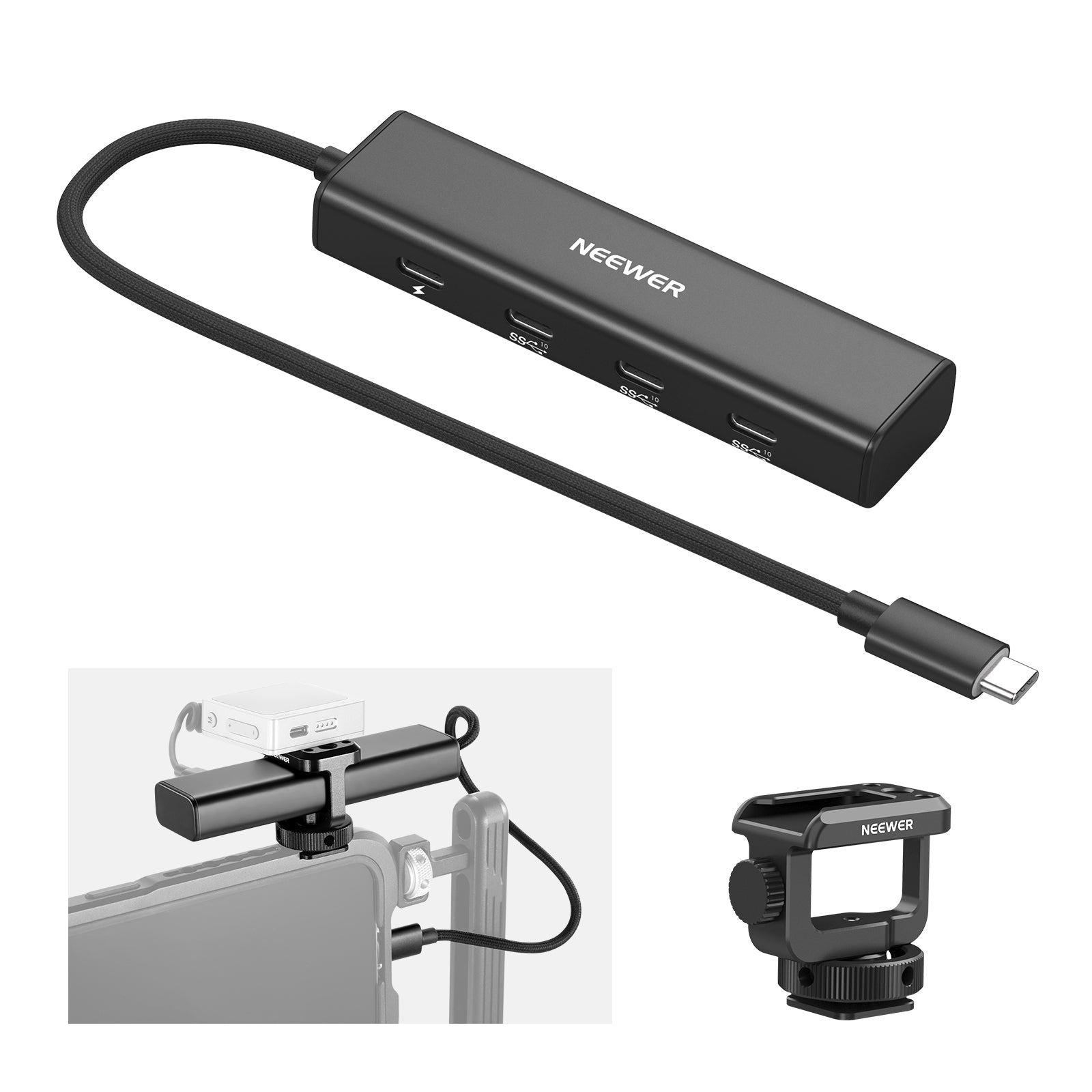 NEEWER PS020E 4 In 1 USB C Hub 3.1 Gen2 100W PD with Cold Shoe Adapter