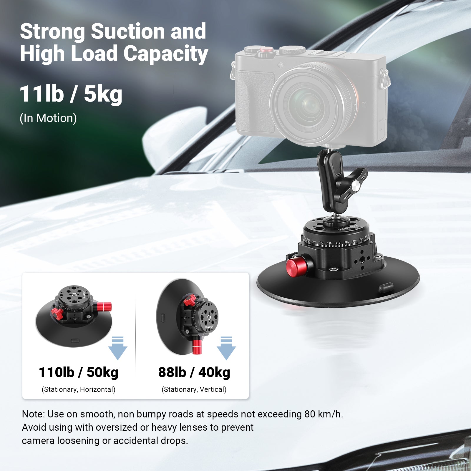 NEEWER CA013 6" Camera Suction Mount with Ball Head Magic Arm