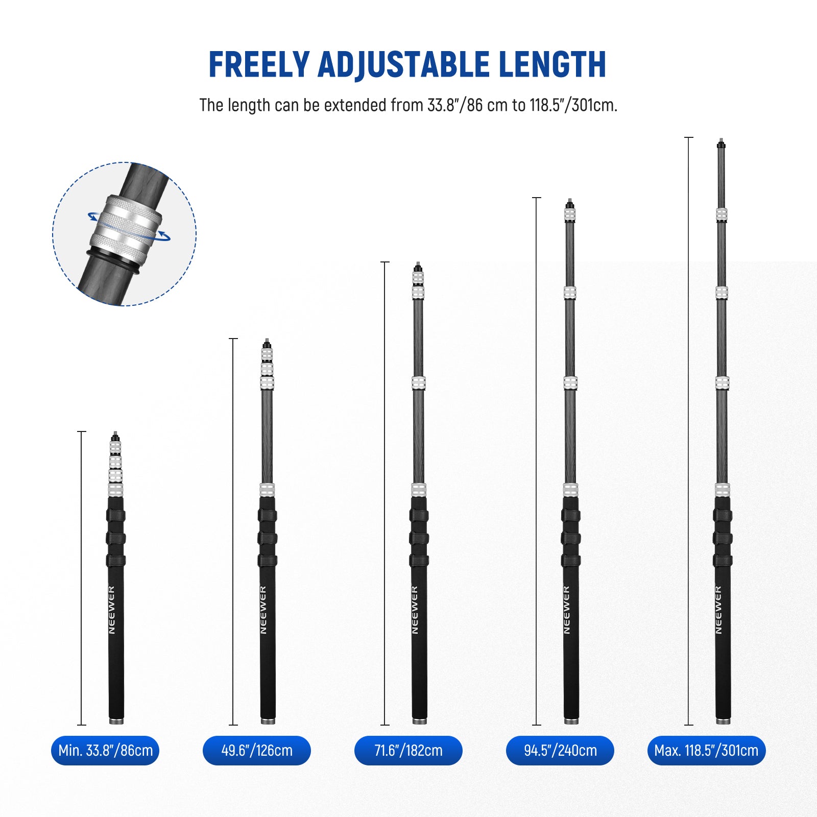 NEEWER Upgraded 9.8ft/300cm Carbon Fiber Microphone Boom Pole