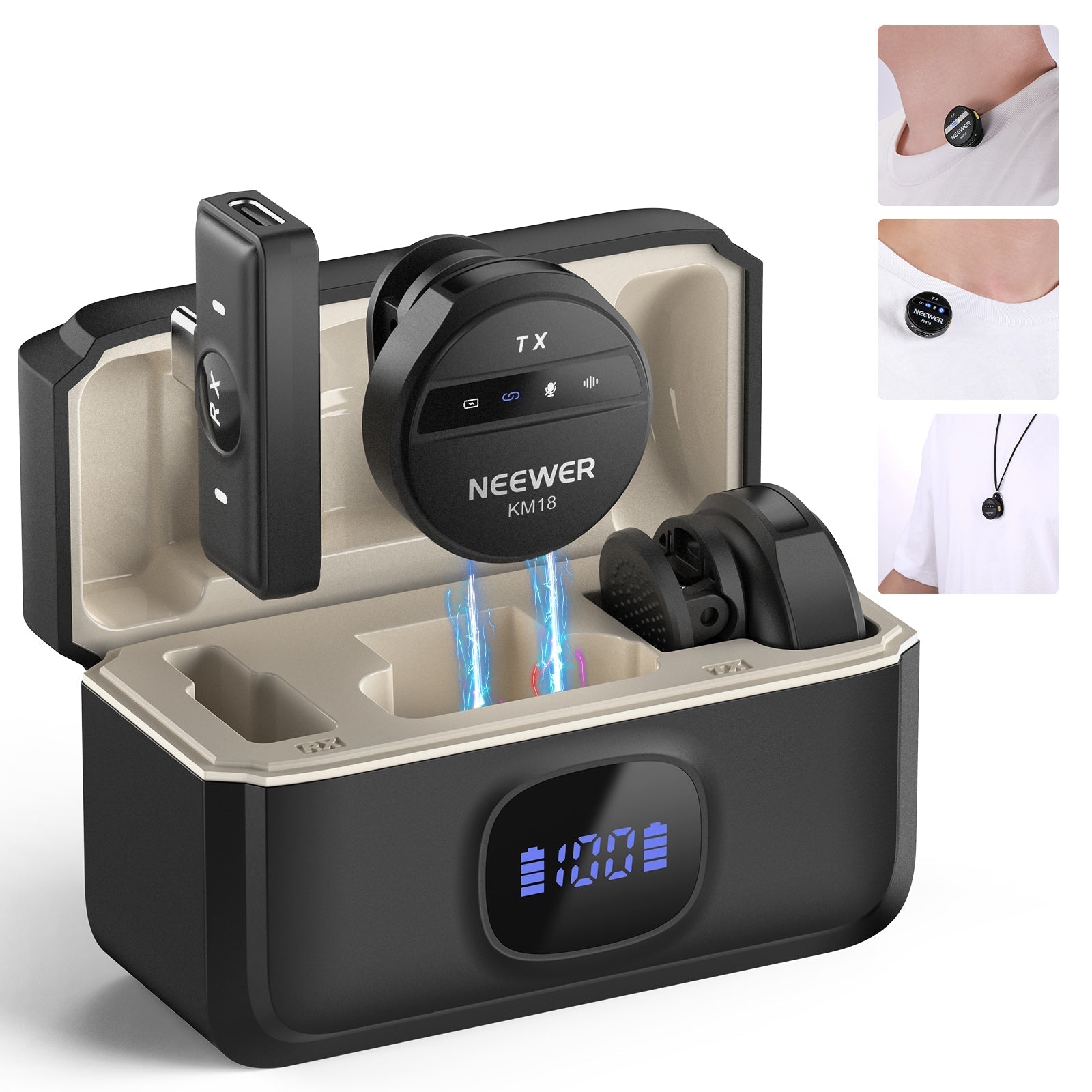 NEEWER KM18 Wireless Button Lavalier Microphone for USB C Phone PC