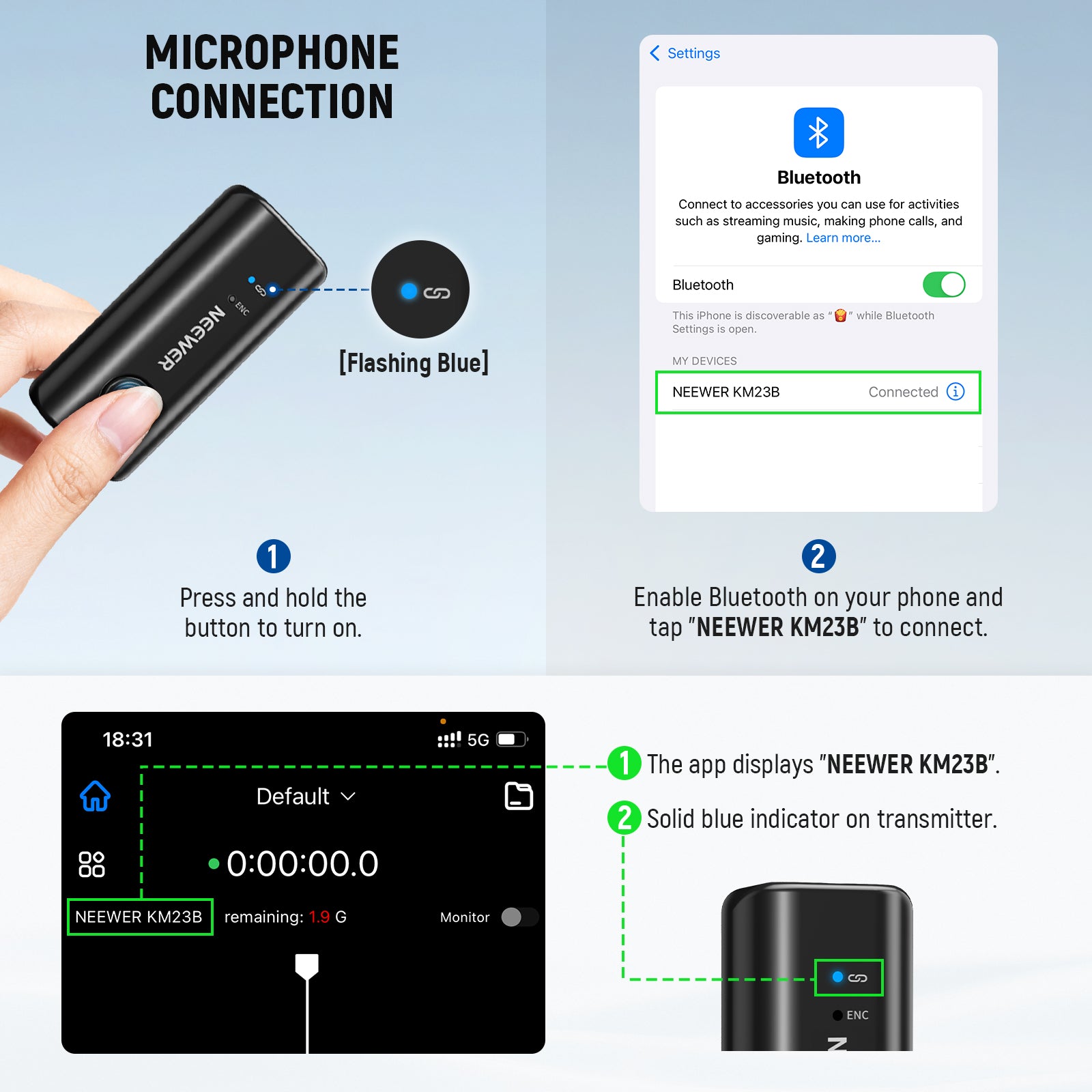 NEEWER KM23B Wireless Microphone Transmitter with App Control