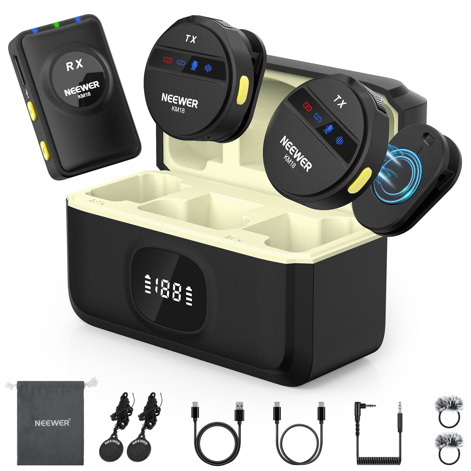 NEEWER KM18 Wireless Microphone System for Camera/Smartphone/PC