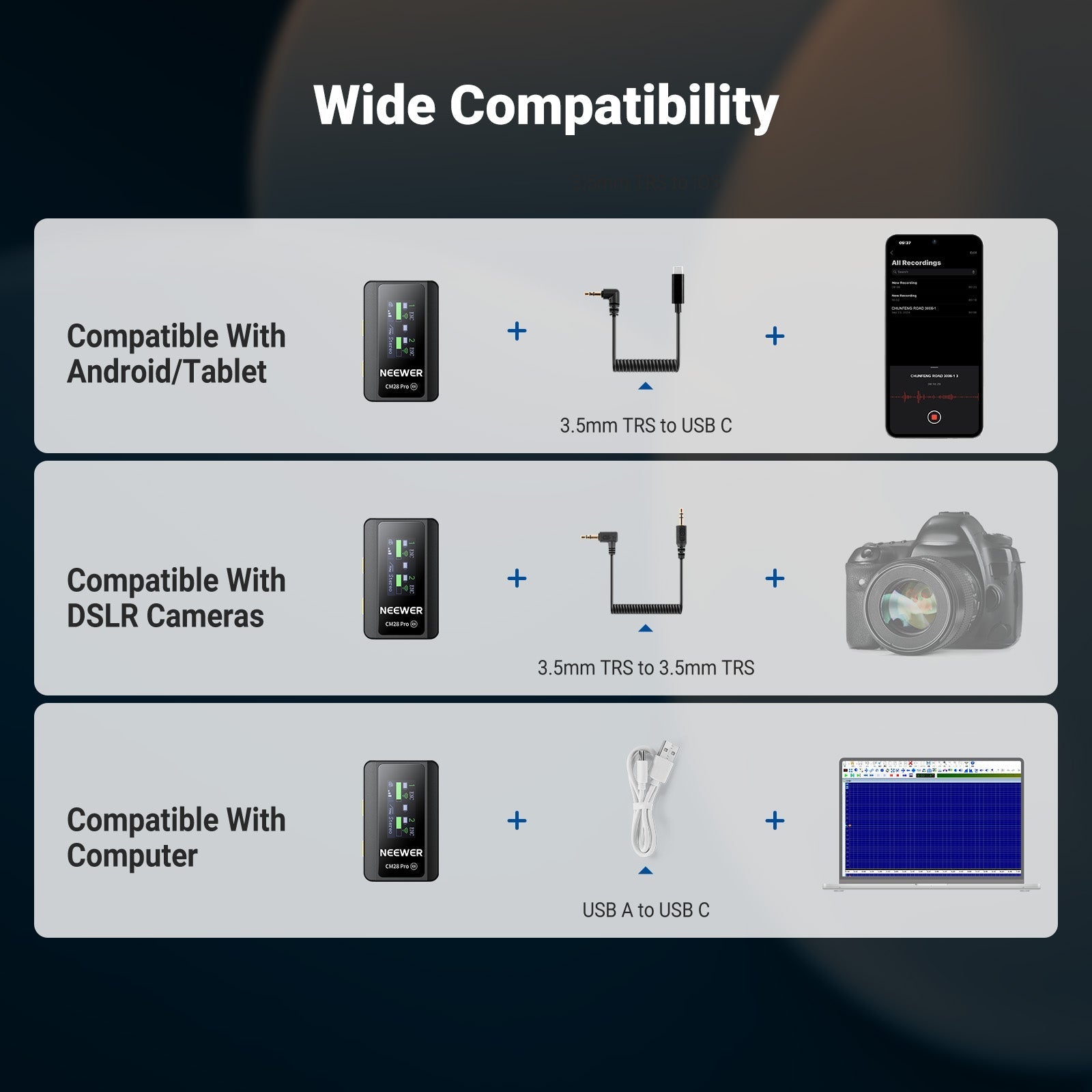 NEEWER CM28 PRO Wireless Lavalier Lapel Microphone System with Charging Case