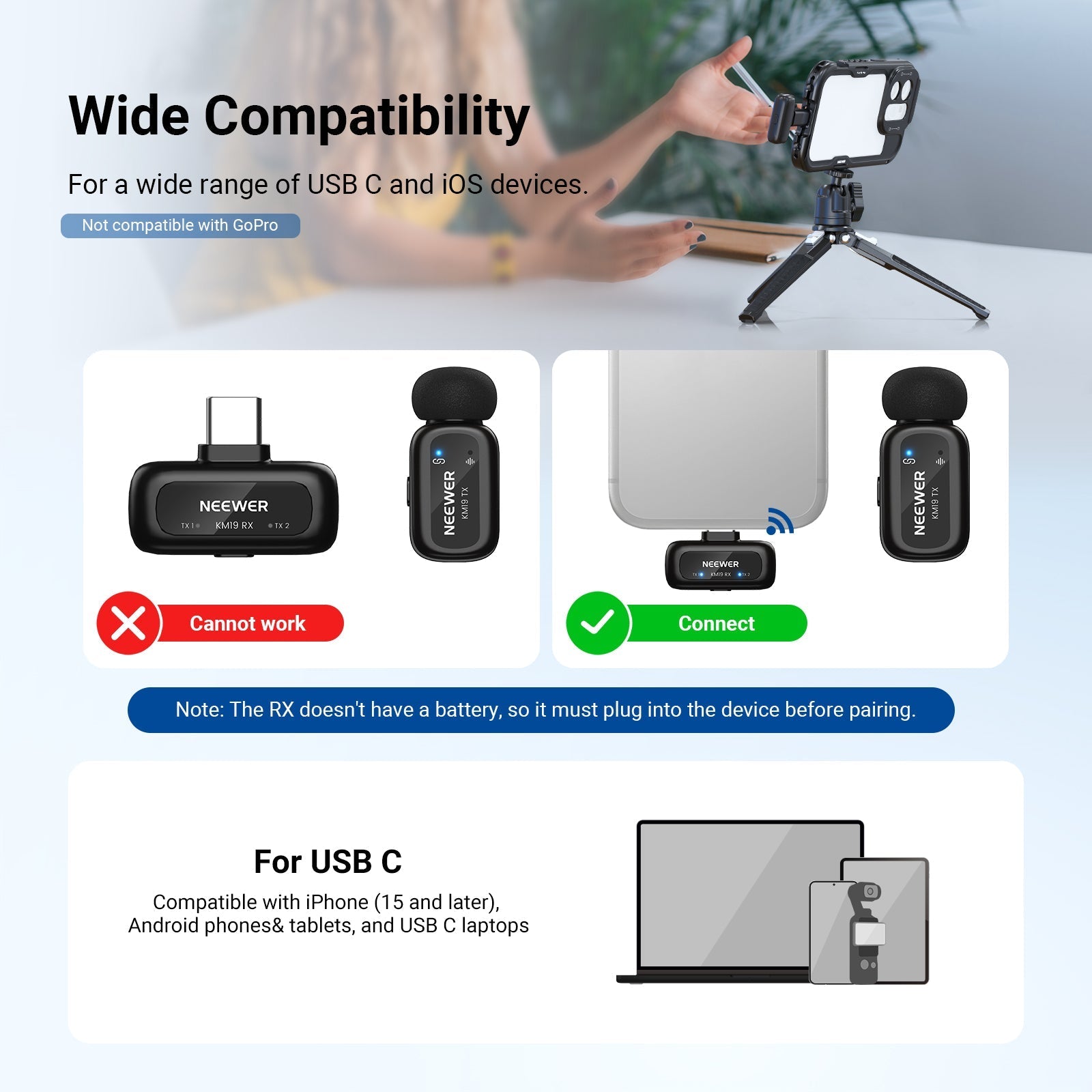NEEWER KM19 Mini Wireless Lavalier Microphone