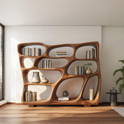 Modern Bookshelf With Sculptural Open Design For Living Room