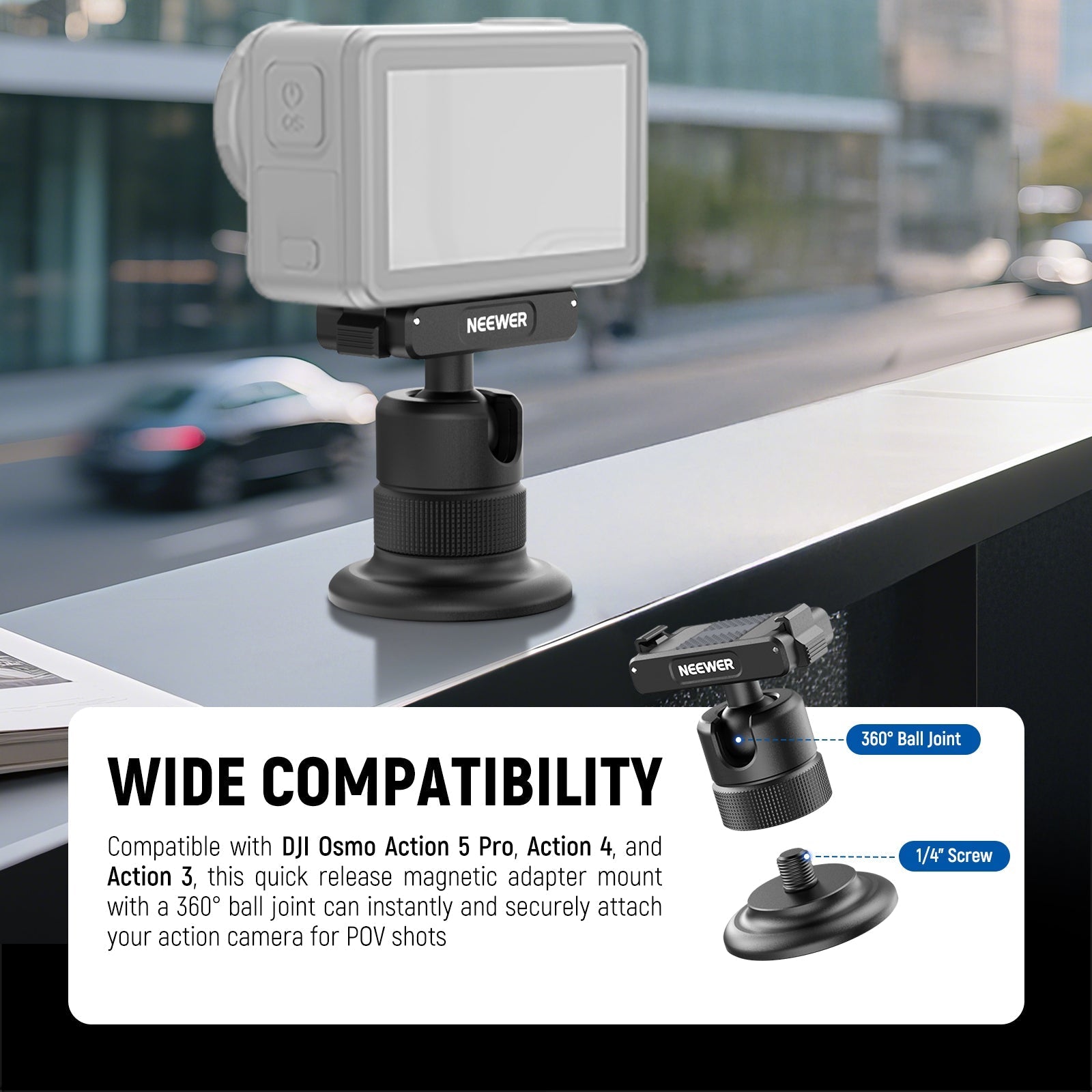 NEEWER AC013 Magnetic Camera Mount For DJI Osmo 360 Action 5 Pro/4/3