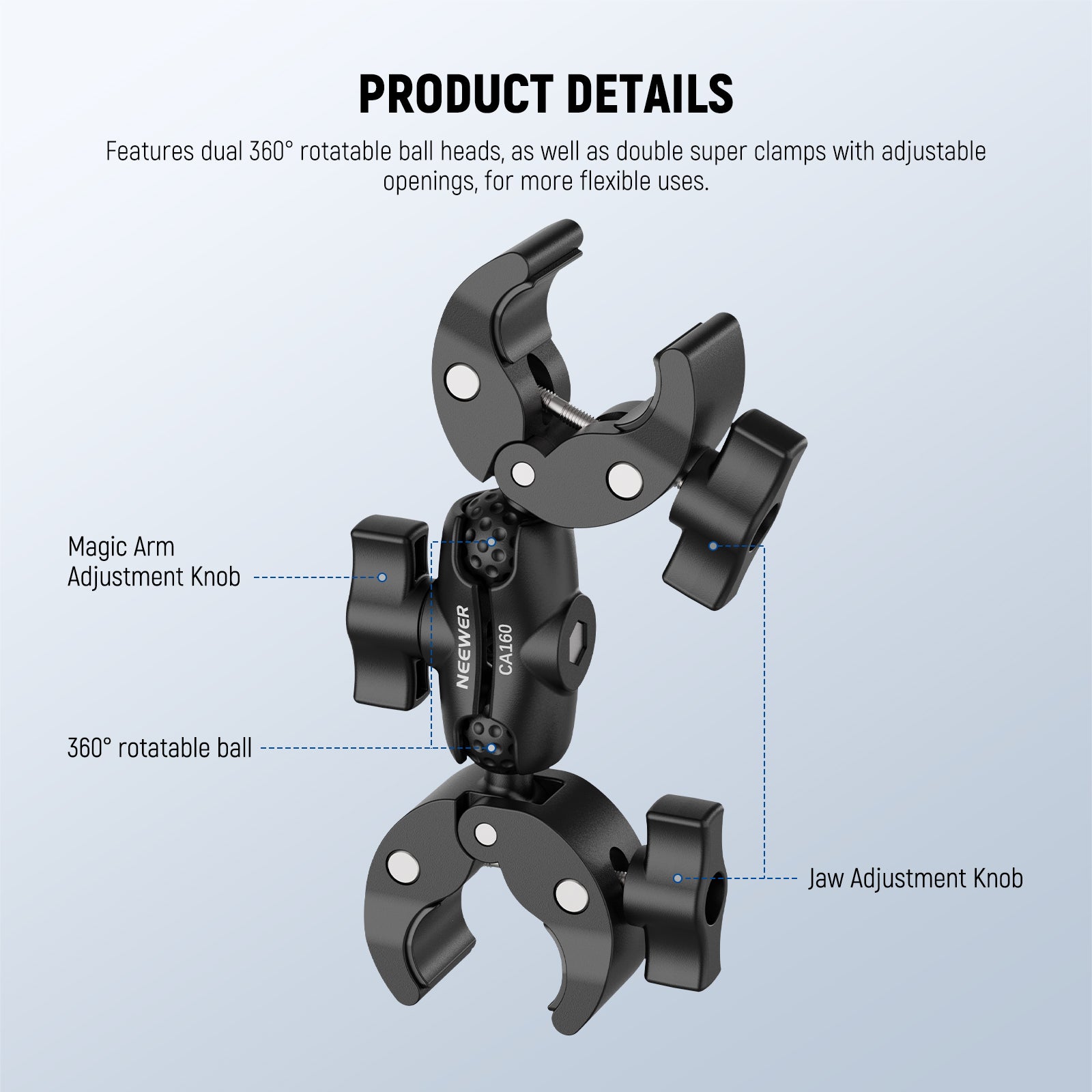 NEEWER CA160 Double Super Clamp Mount with Magic Arm
