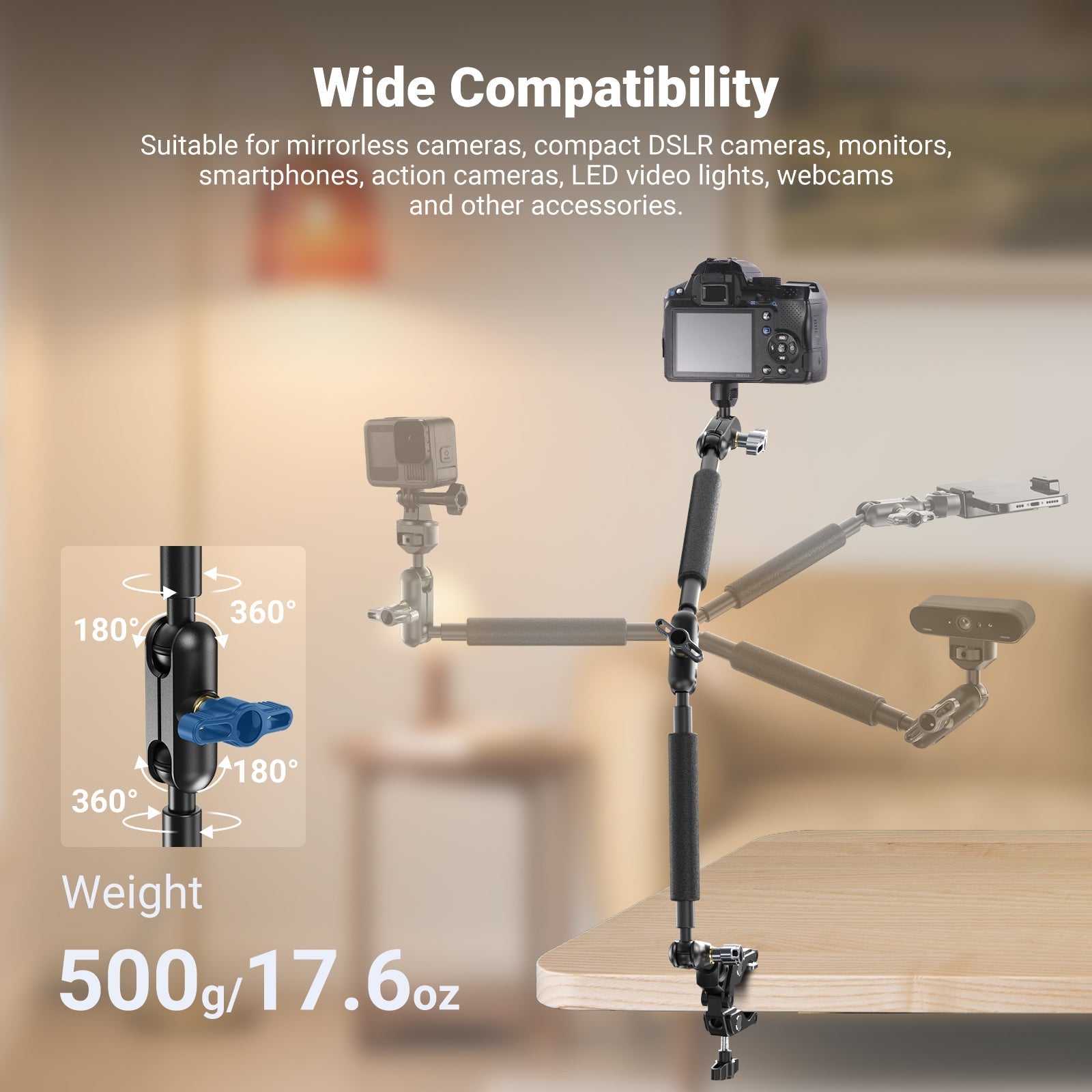NEEWER UA057 22" Articulating Magic Arm with Super Clamp & Phone Holder