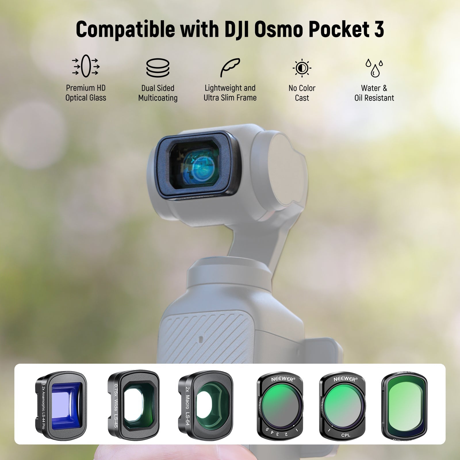 NEEWER FL-B27/FL-B28 Filter Set with Lens for DJI Osmo Pocket 3 / Pocket 4 & Xtra Muse