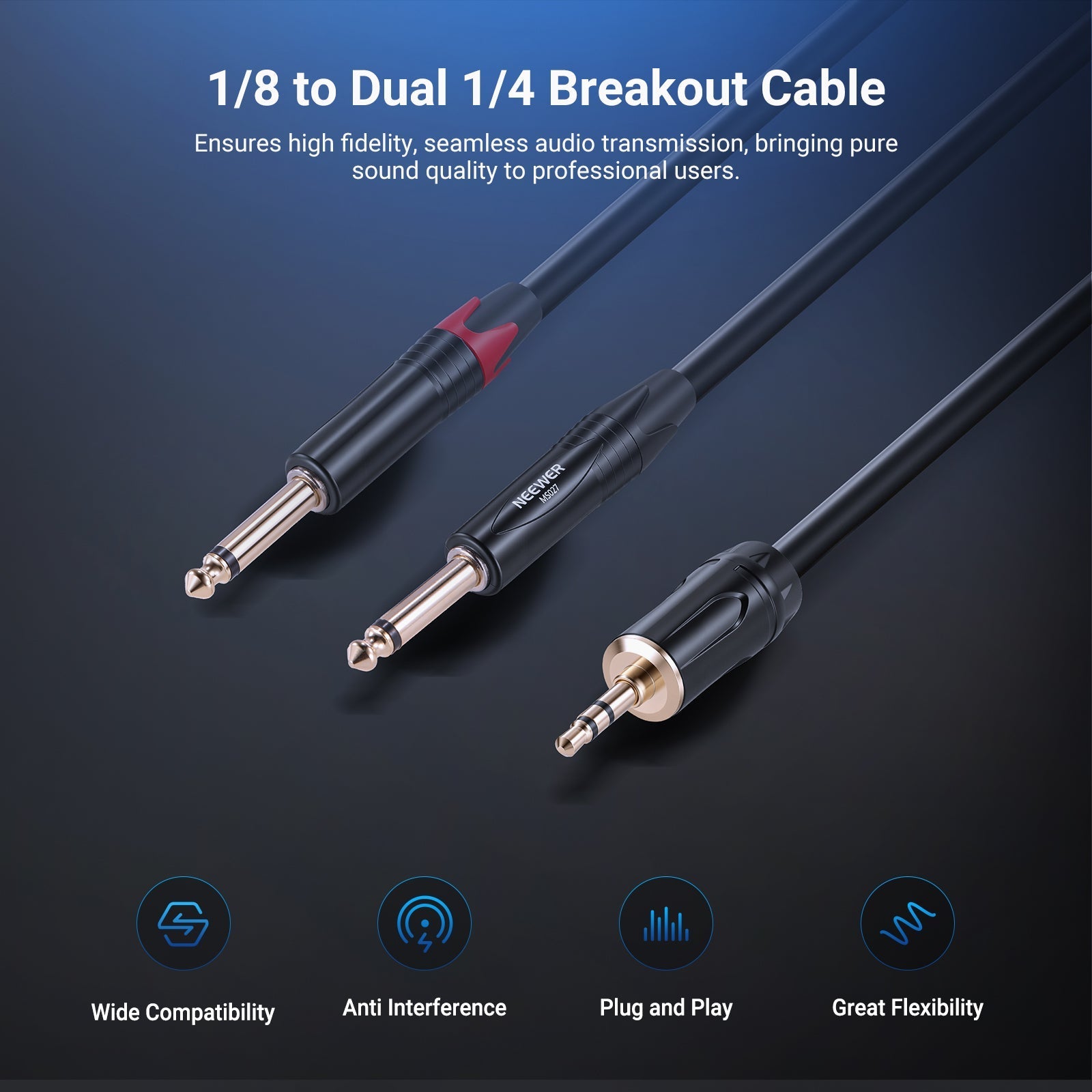 NEEWER 3.5mm 1/8 TRS to 1/4 Dual 6.35mm TS Breakout Cable