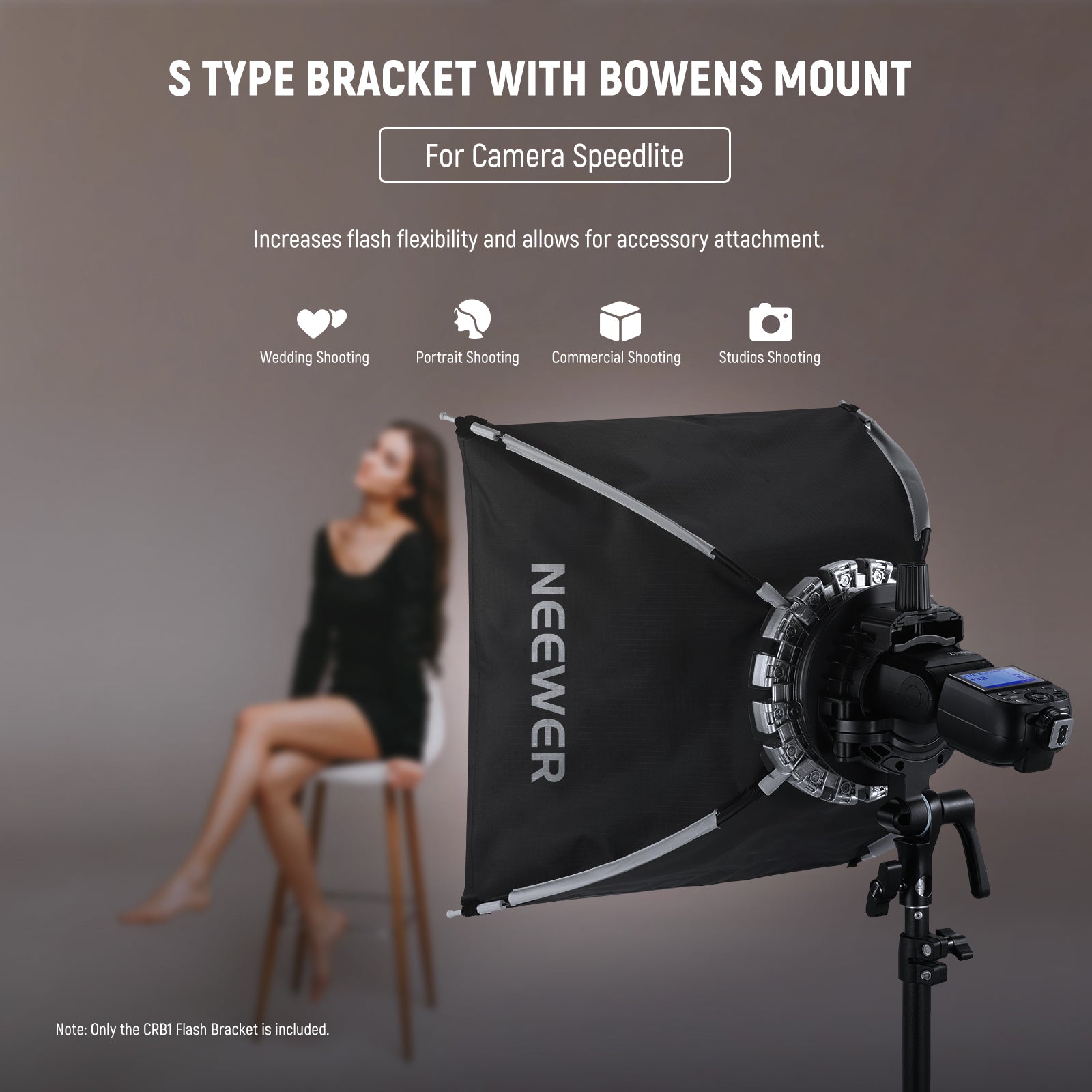 NEEWER CRB1 S Type Bowens Mount Bracket Holder for Round Square Head Flash
