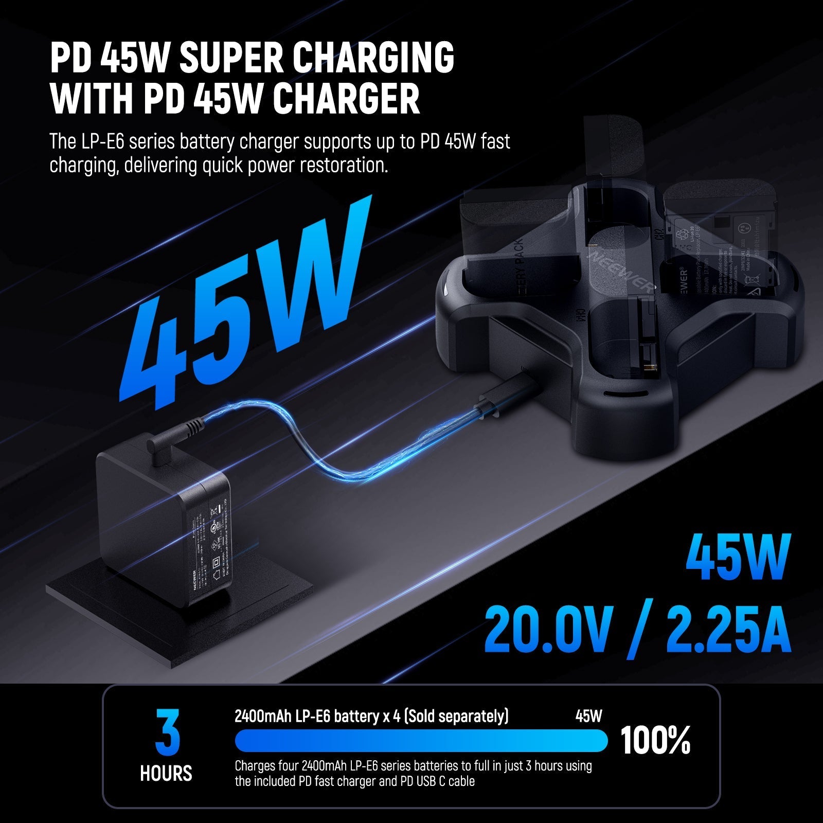 NEEWER NW-P4 45W PD 4 Channel USB Camera Battery Charger