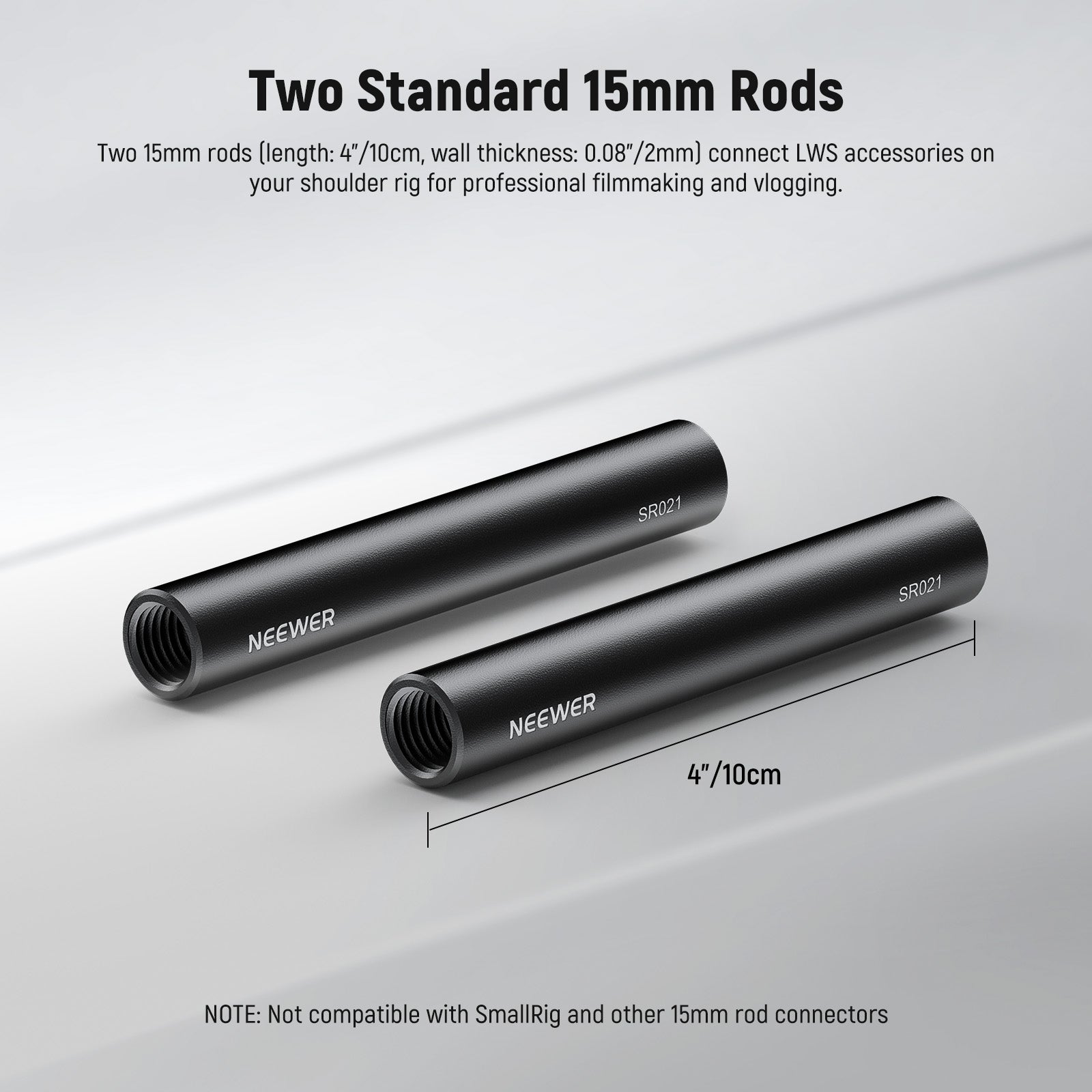 NEEWER 2 Pack Aluminum Alloy Extendable 15mm Rod