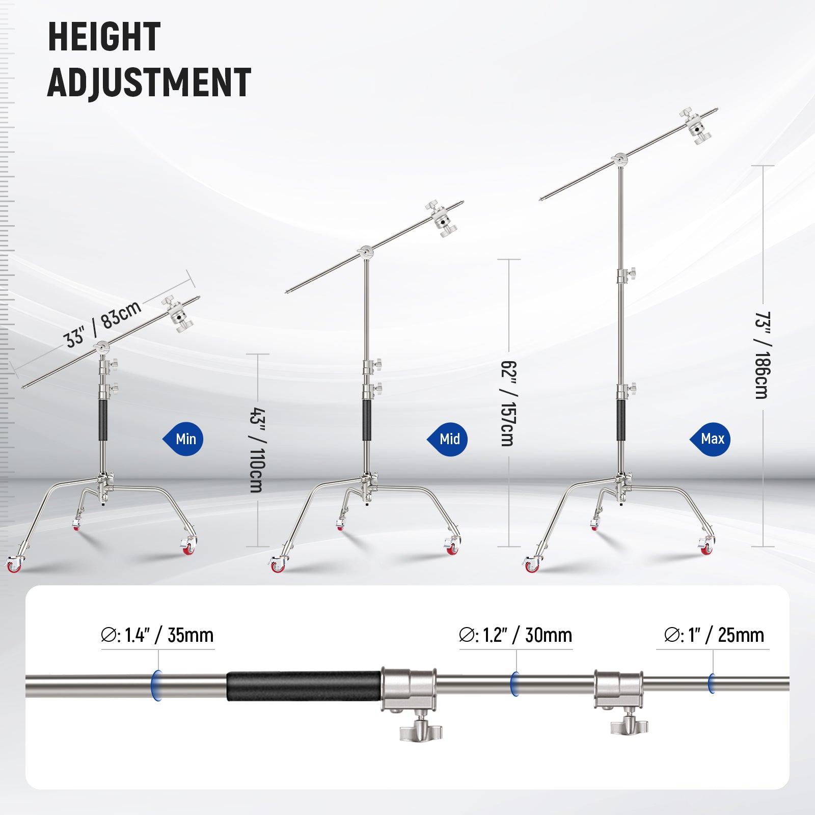 NEEWER SC186W 186cm Stainless Steel Heavy Duty C Stand