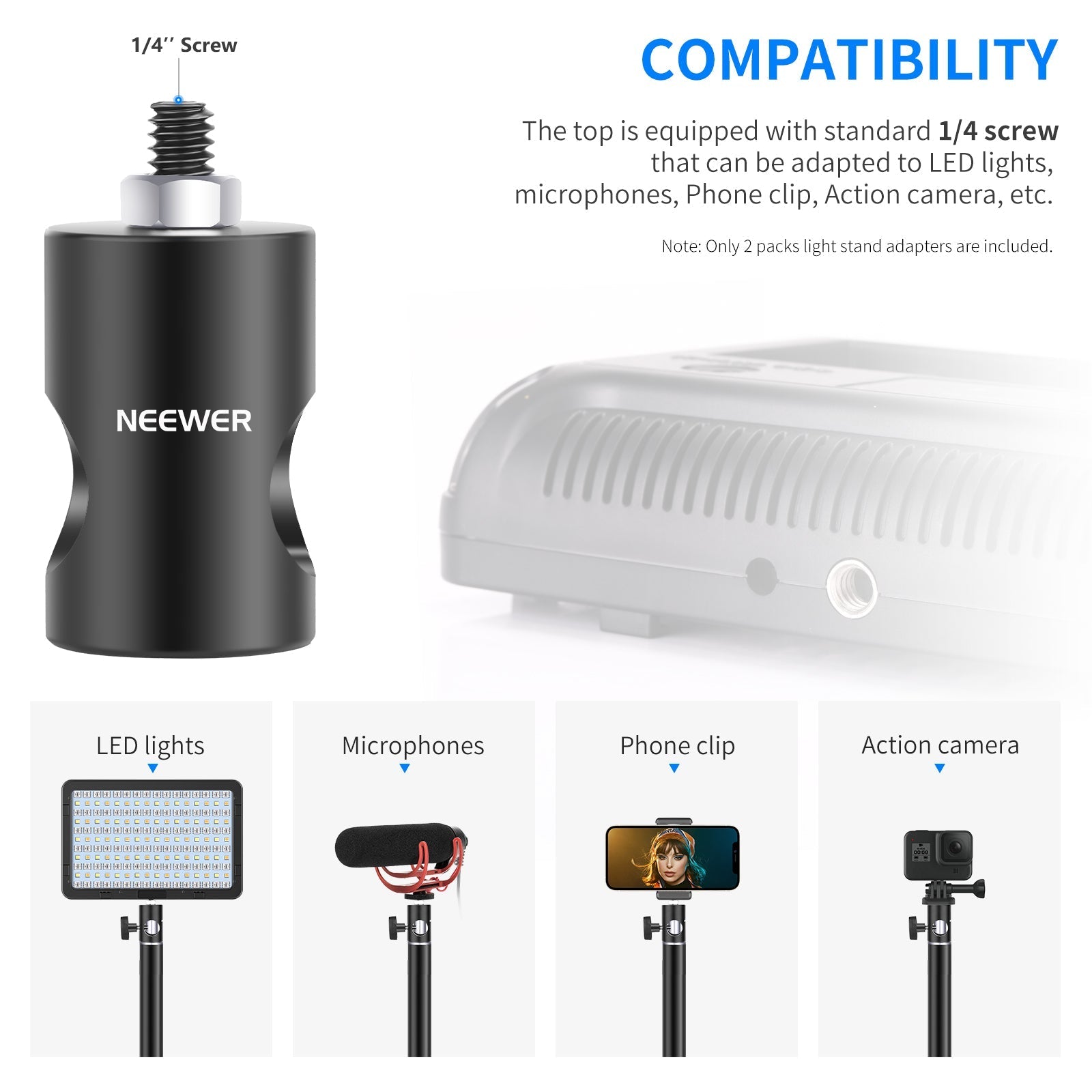 NEEWER ST12 2 Pack Light Stand Tip Adapter Convert