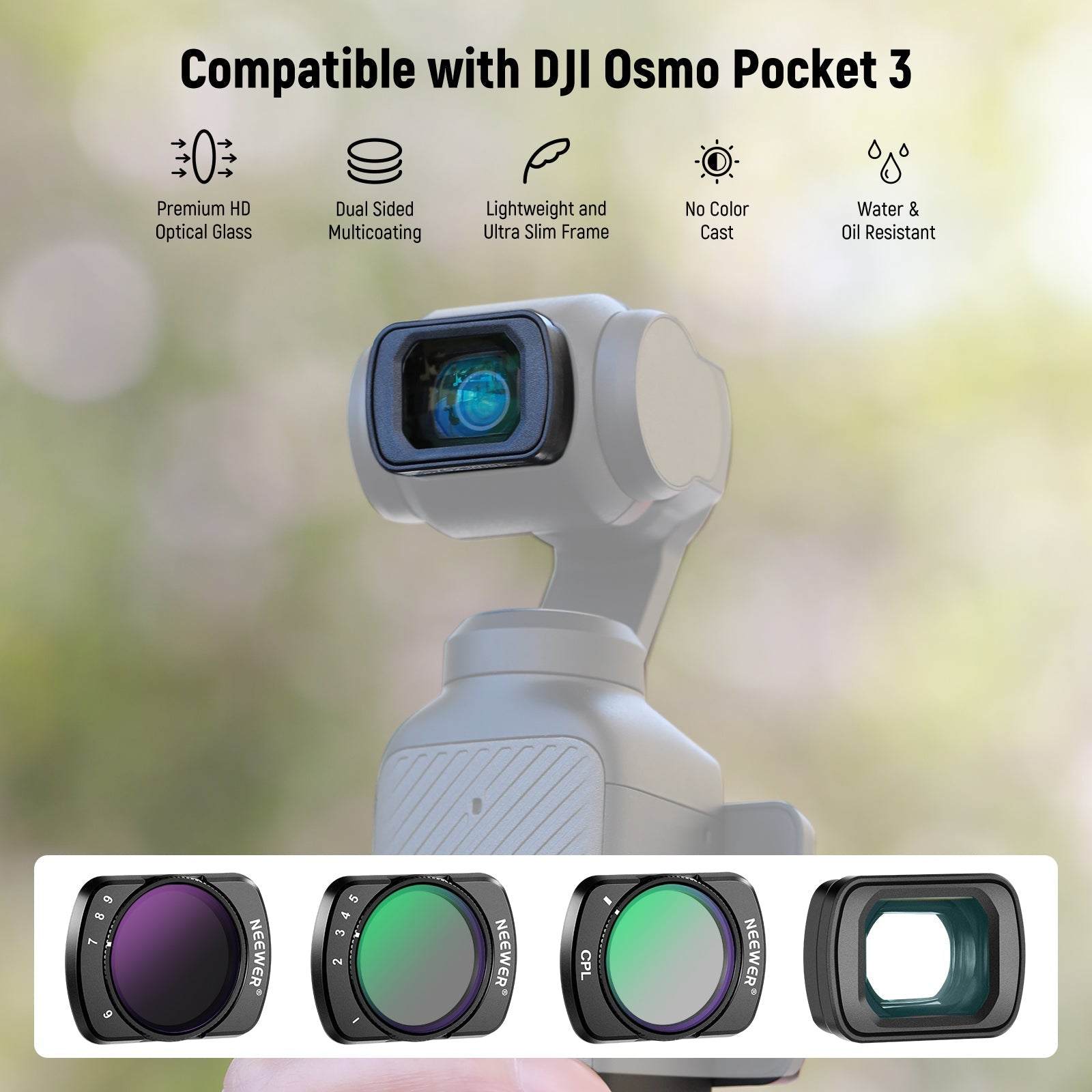 NEEWER FL-B15 Variable ND Filter Set & Lens for Pocket 3 / Pocket 4 & Xtra Muse
